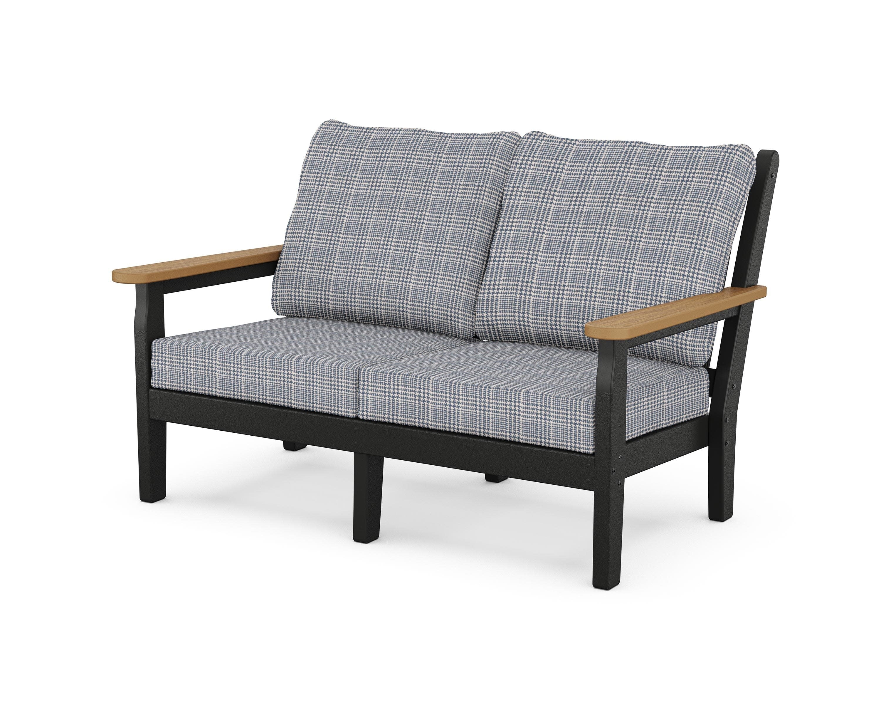 Chippendale Deep Seating Loveseat in Black / Natural / Houndstooth Sky Blue