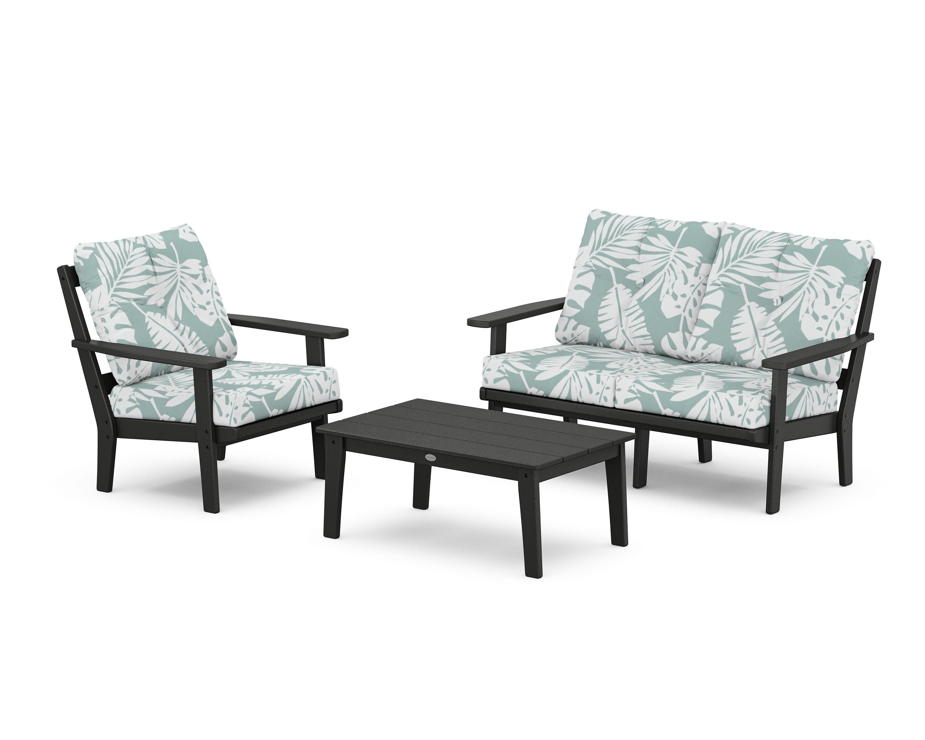 Oxford 3-Piece Deep Seating Set with Loveseat in Black / Leaf Glacier Spa