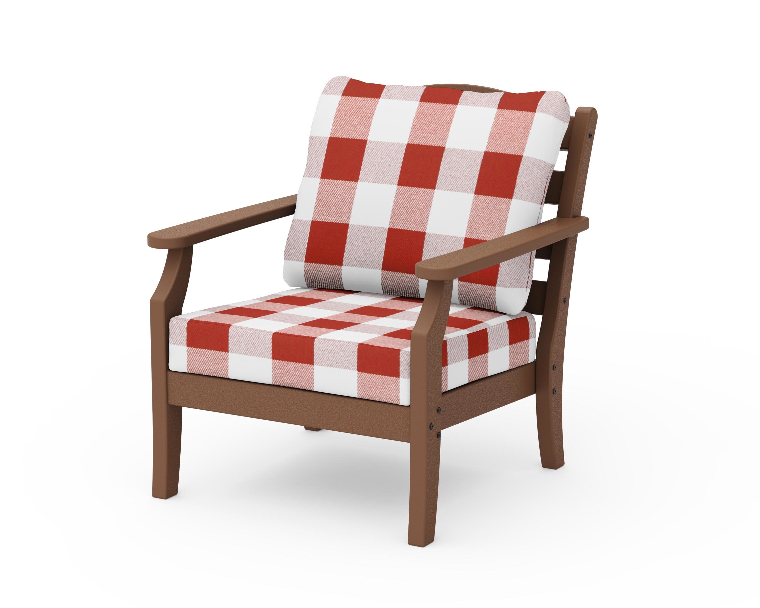 Savannah Deep Seating Chair in Teak / Buffalo Plaid Crimson
