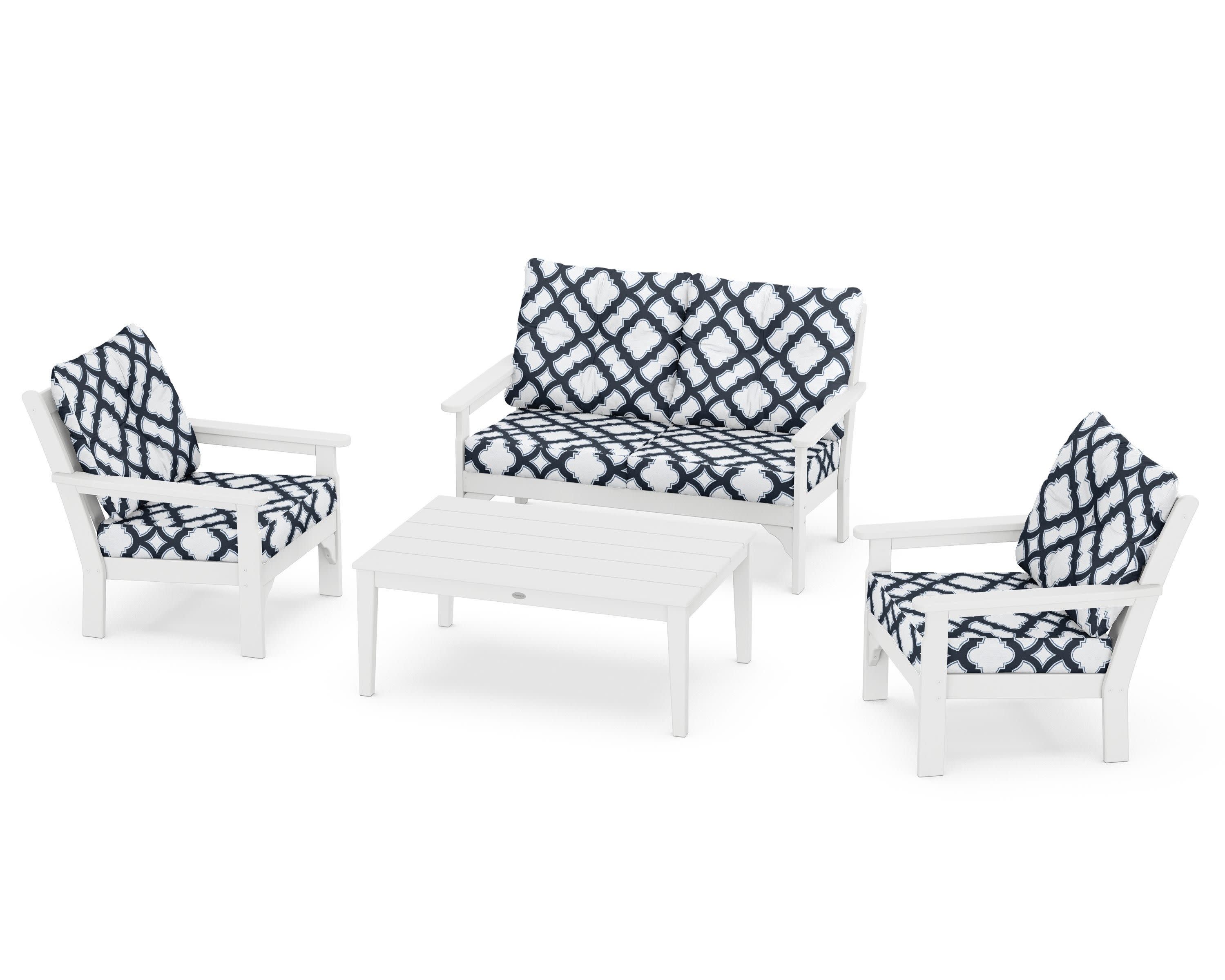 Vineyard 4-Piece Deep Seating Set in White / Trellis Marine Indigo