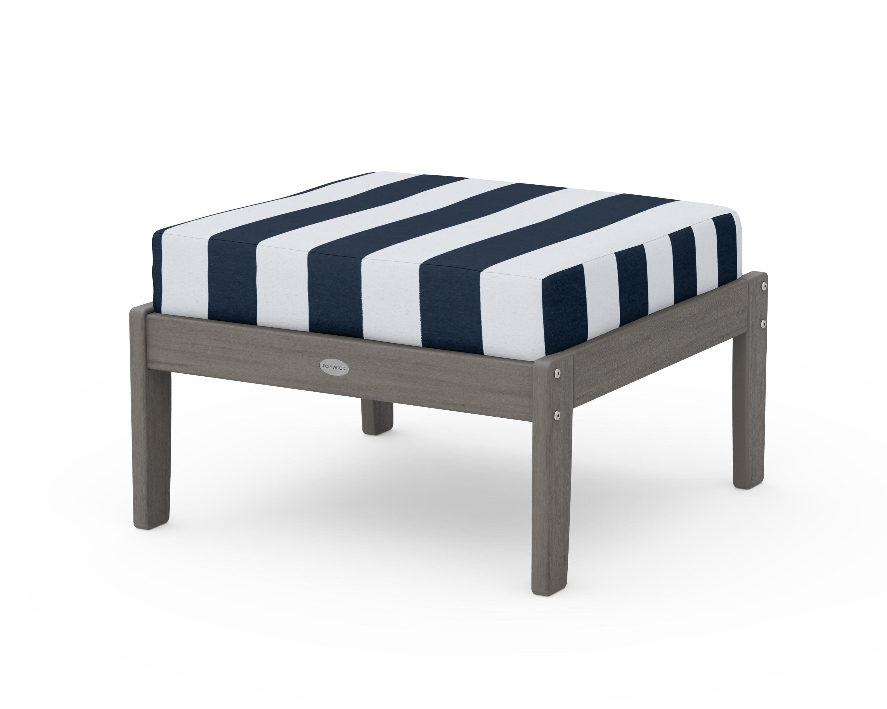 Braxton Deep Seating Ottoman in Driftwood / Cabana Stripe Marine Indigo