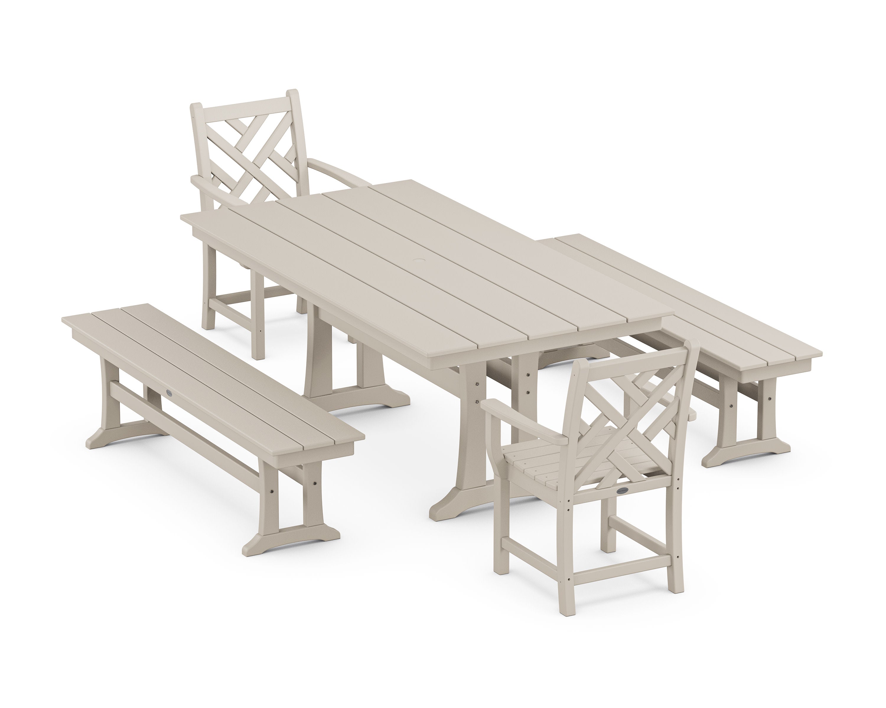 Chippendale 5-Piece Farmhouse Dining Set With Trestle Legs in Sand