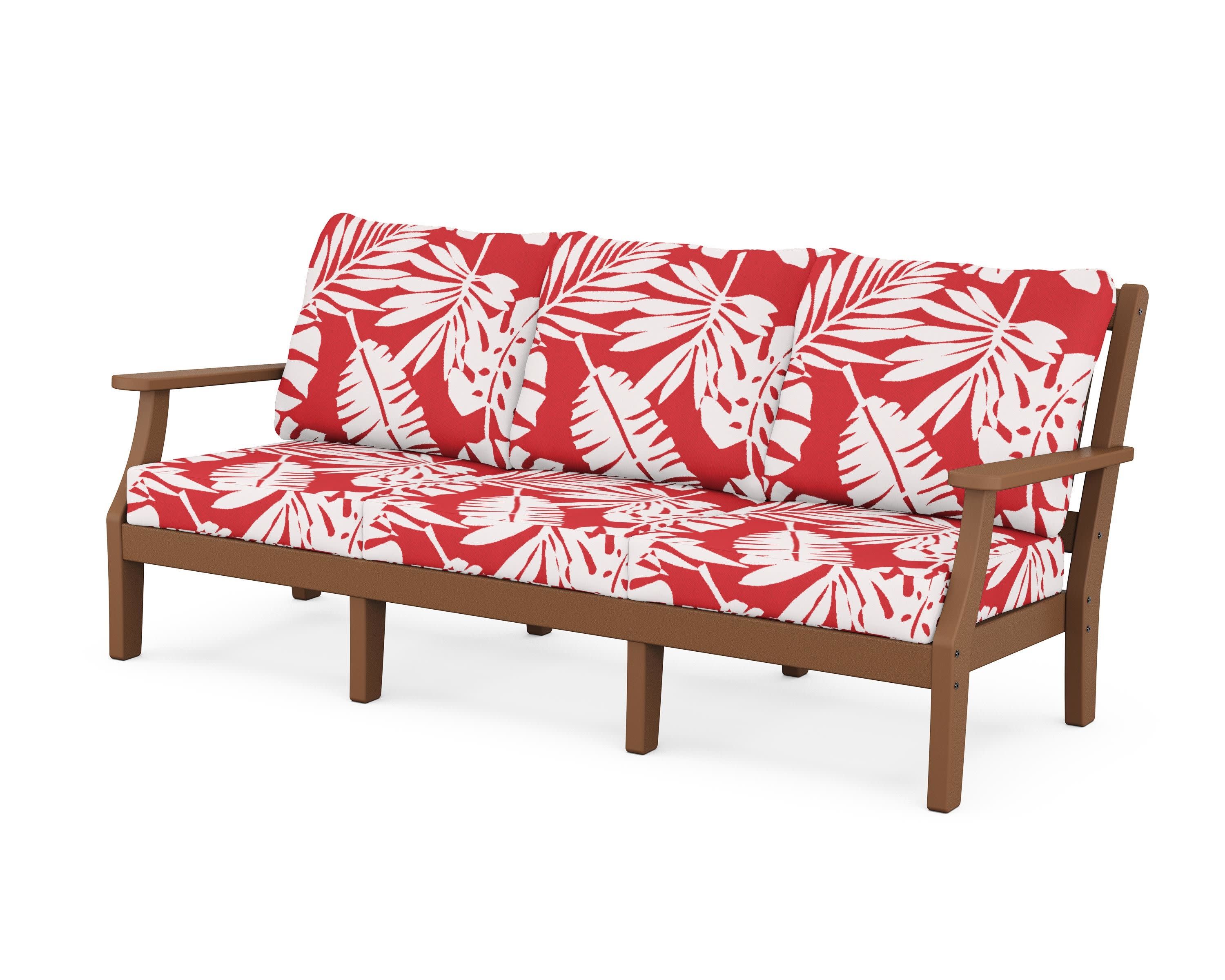 Chinoiserie Deep Seating Sofa in Teak / Leaf Crimson