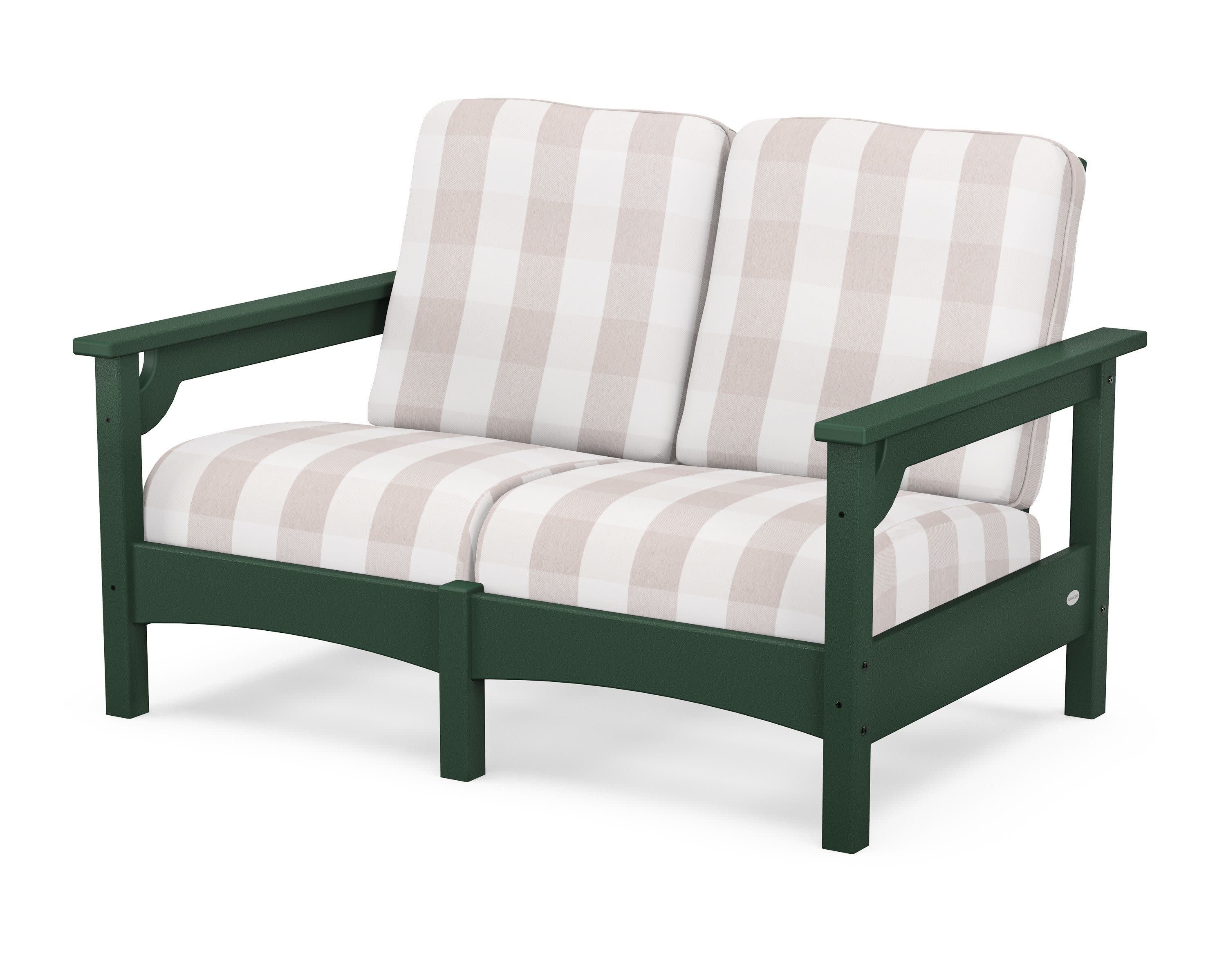 Club Loveseat in Green / Buffalo Plaid Dune Burlap