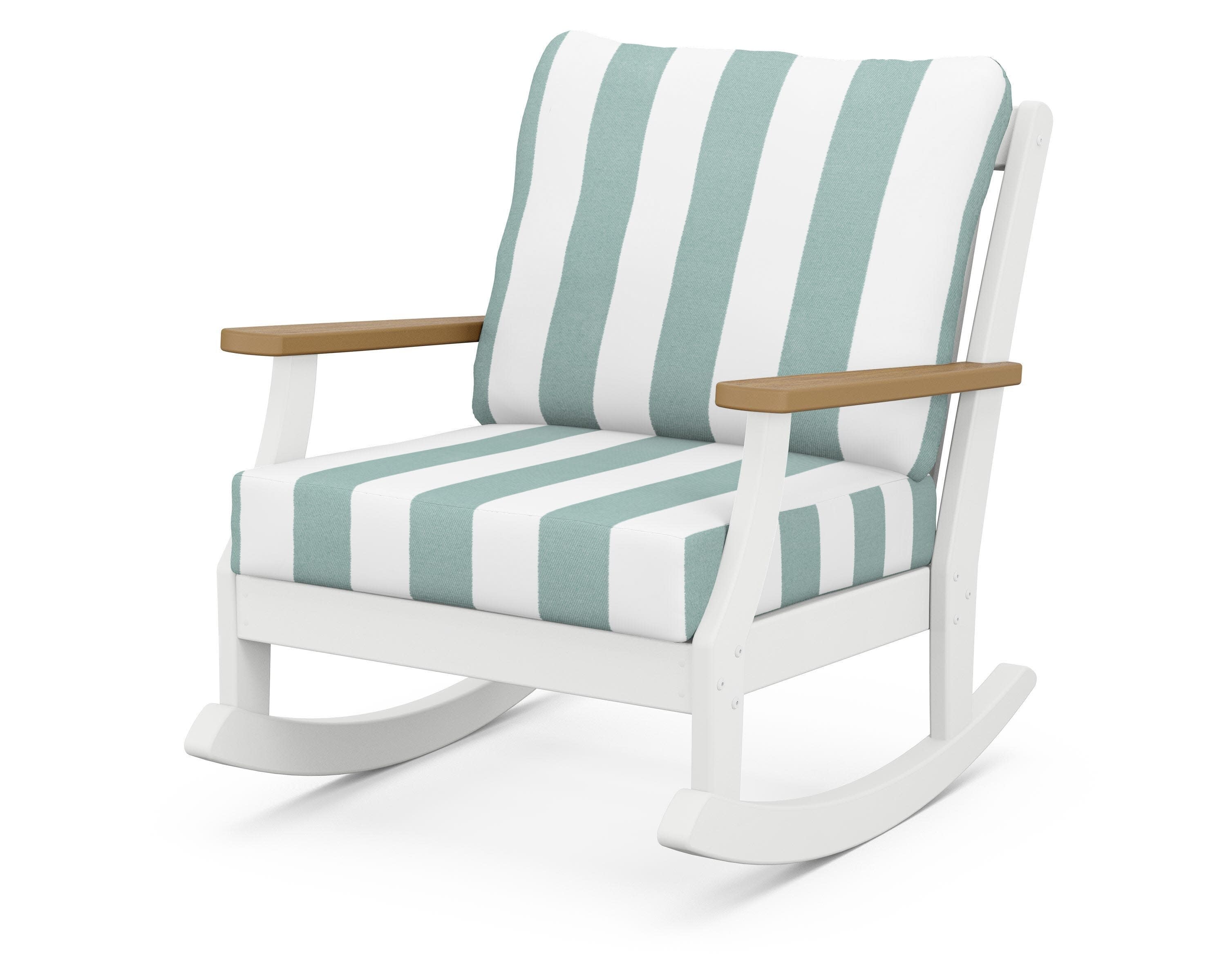 Braxton Deep Seating Rocking Chair in White / Natural / Cabana Stripe Glacier Spa