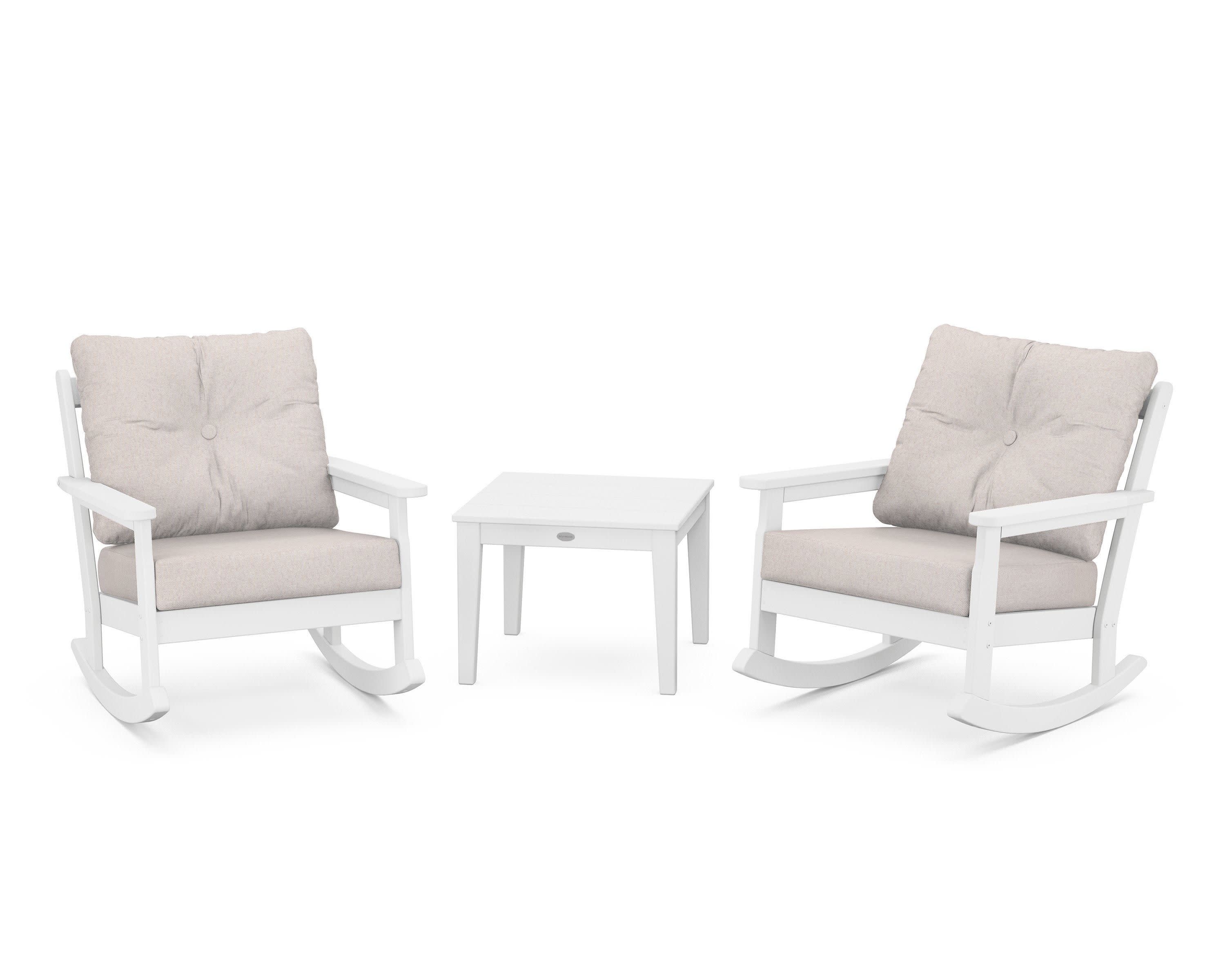 Vineyard 3-Piece Deep Seating Rocker Set in White / Dune Burlap