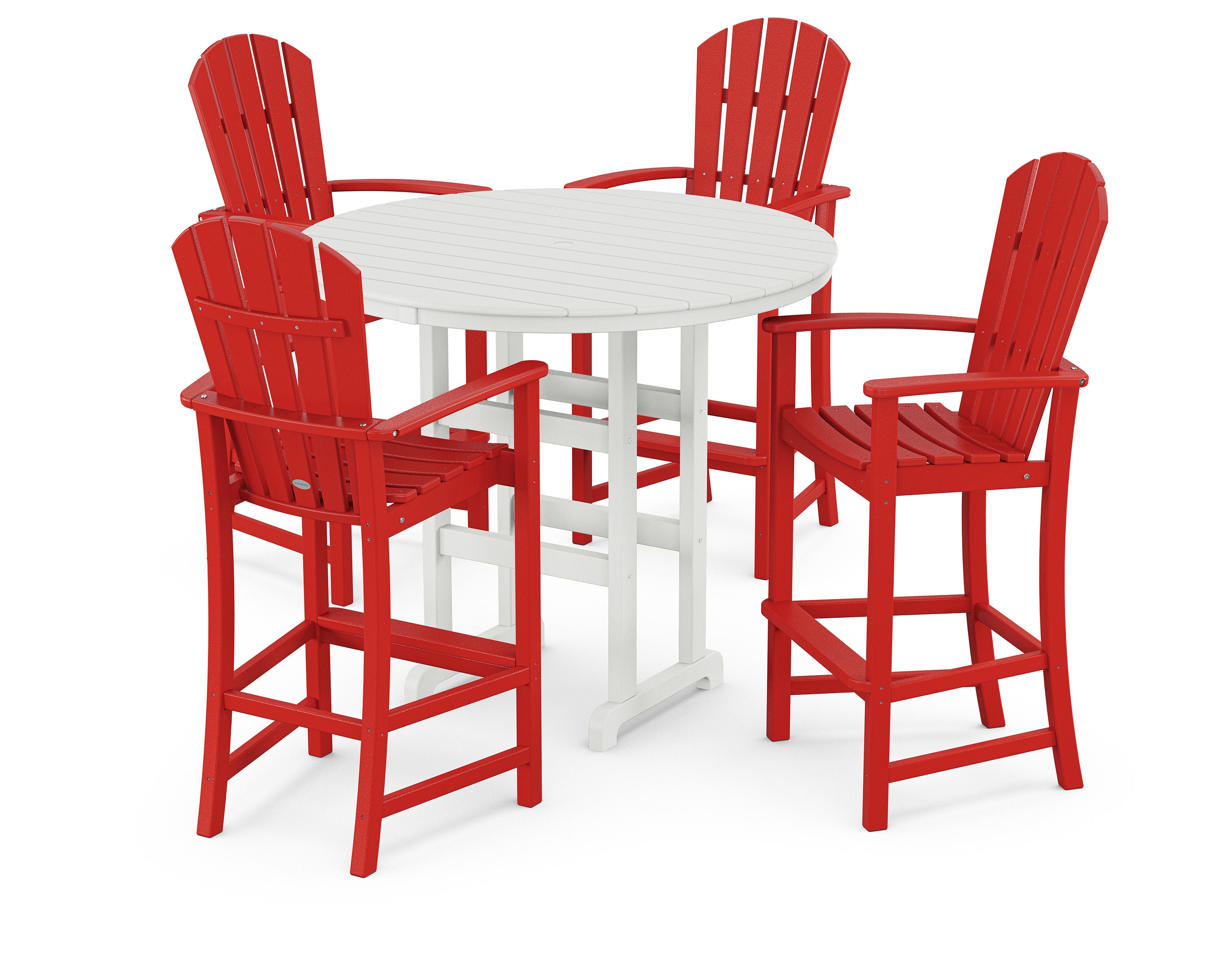 Palm Coast 5-Piece Round Farmhouse Bar Set in Sunset Red / White