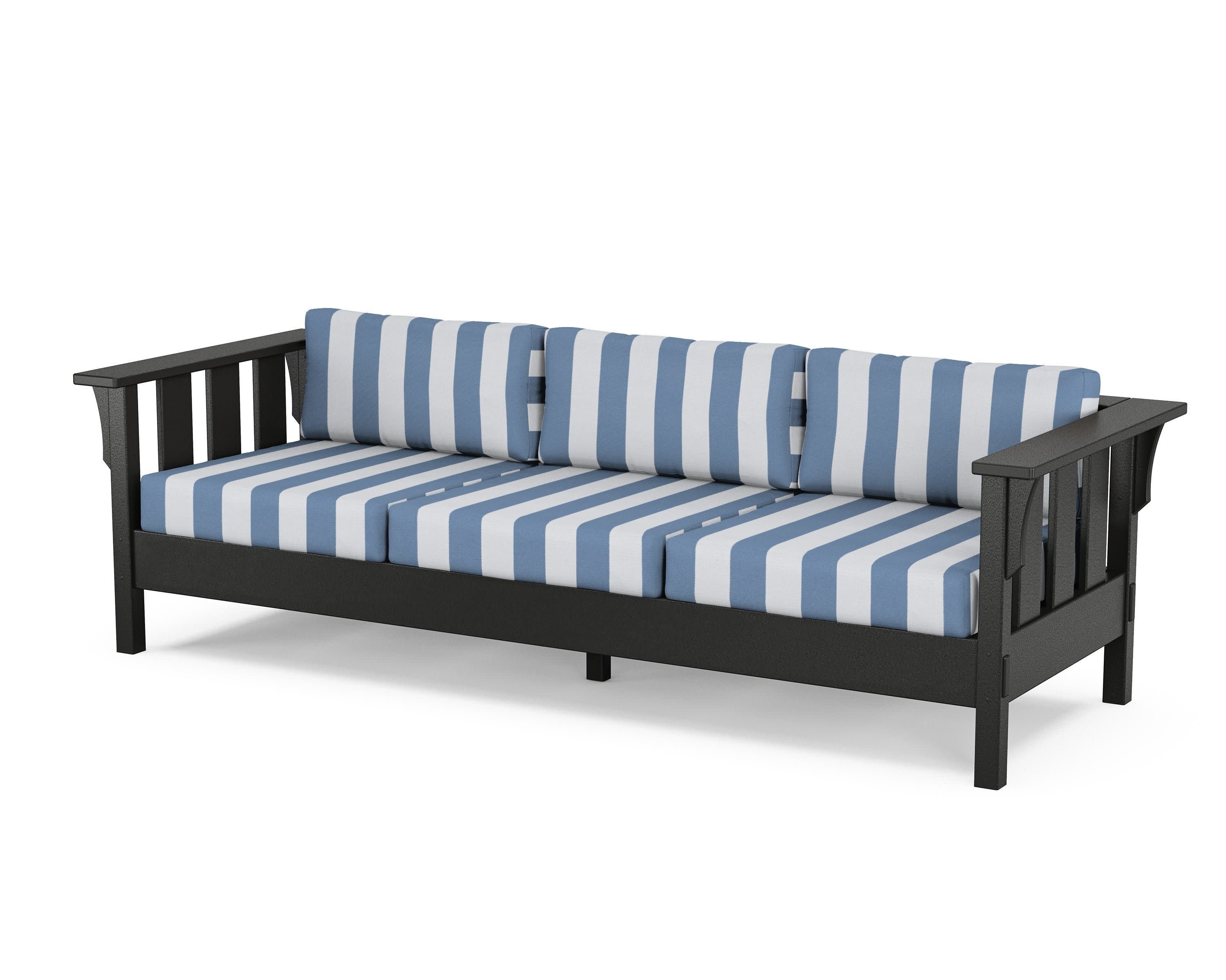 Acadia Deep Seating Sofa in Black / Cabana Stripe Sky Blue