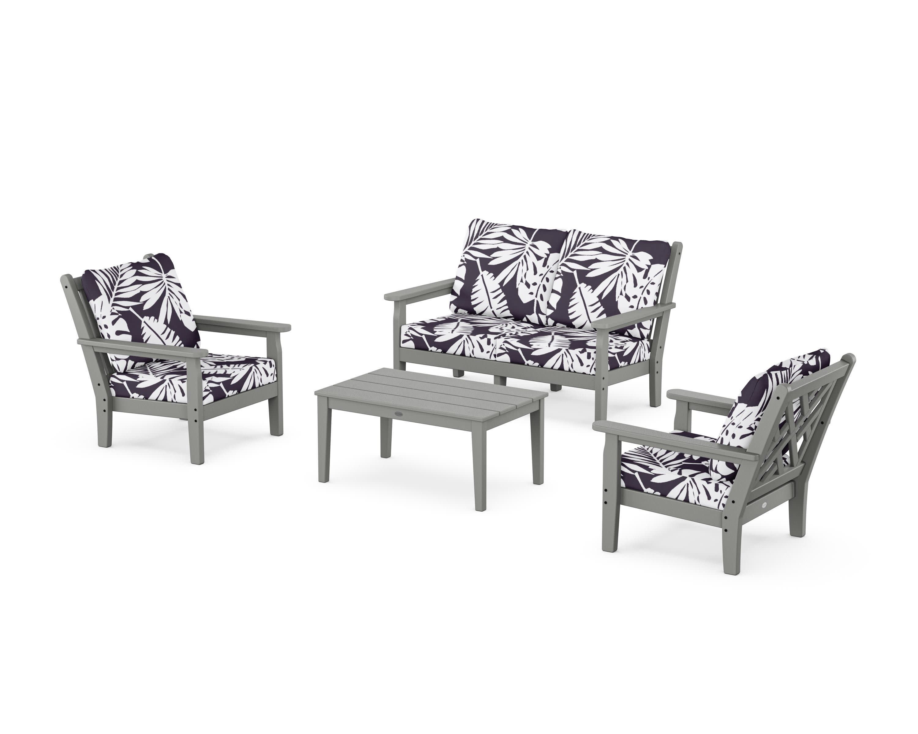 Chippendale 4-Piece Deep Seating Set with Loveseat in Slate Grey / Leaf Navy