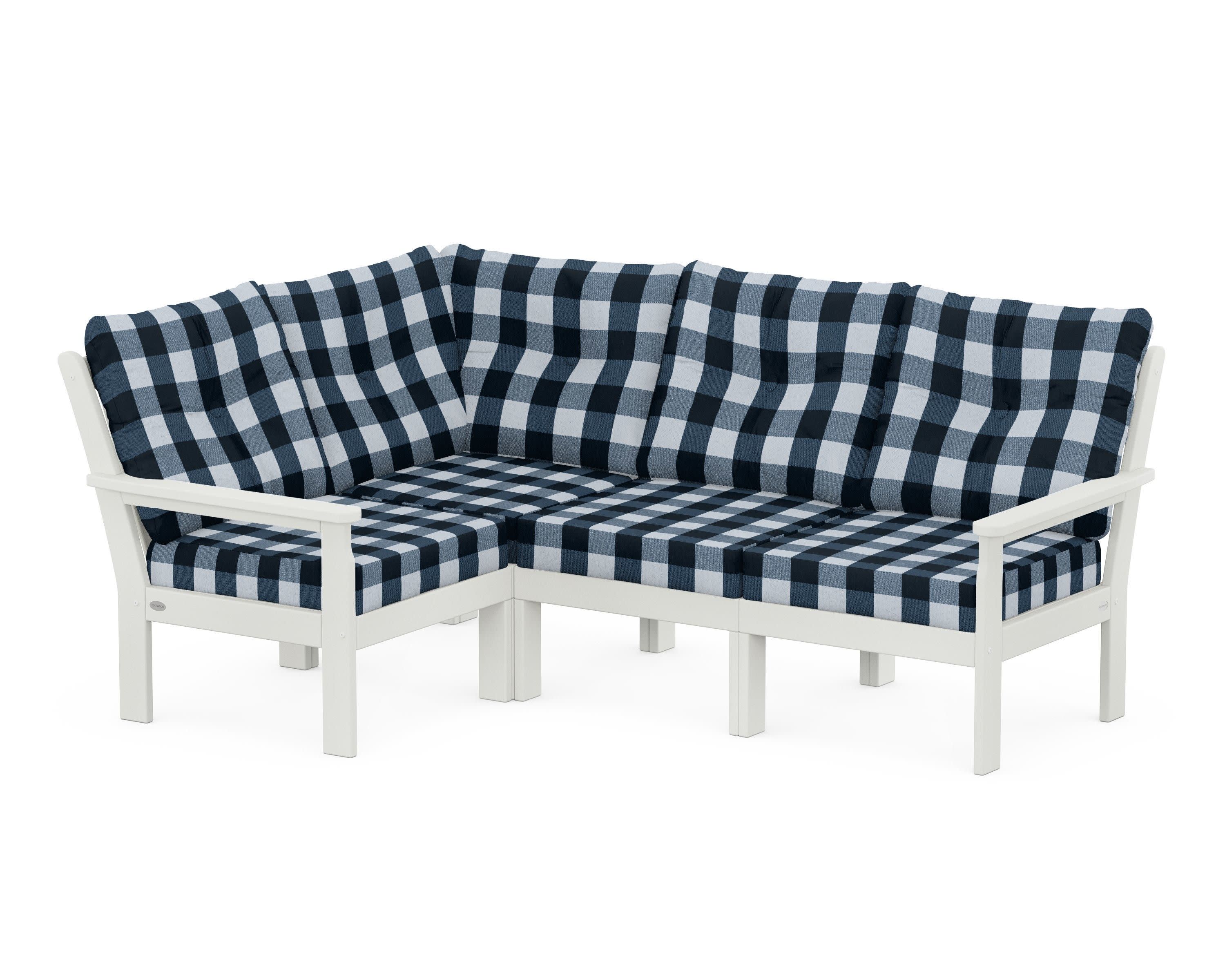 Vineyard 4-Piece Sectional in Vintage White / Buffalo Plaid Marine Indigo