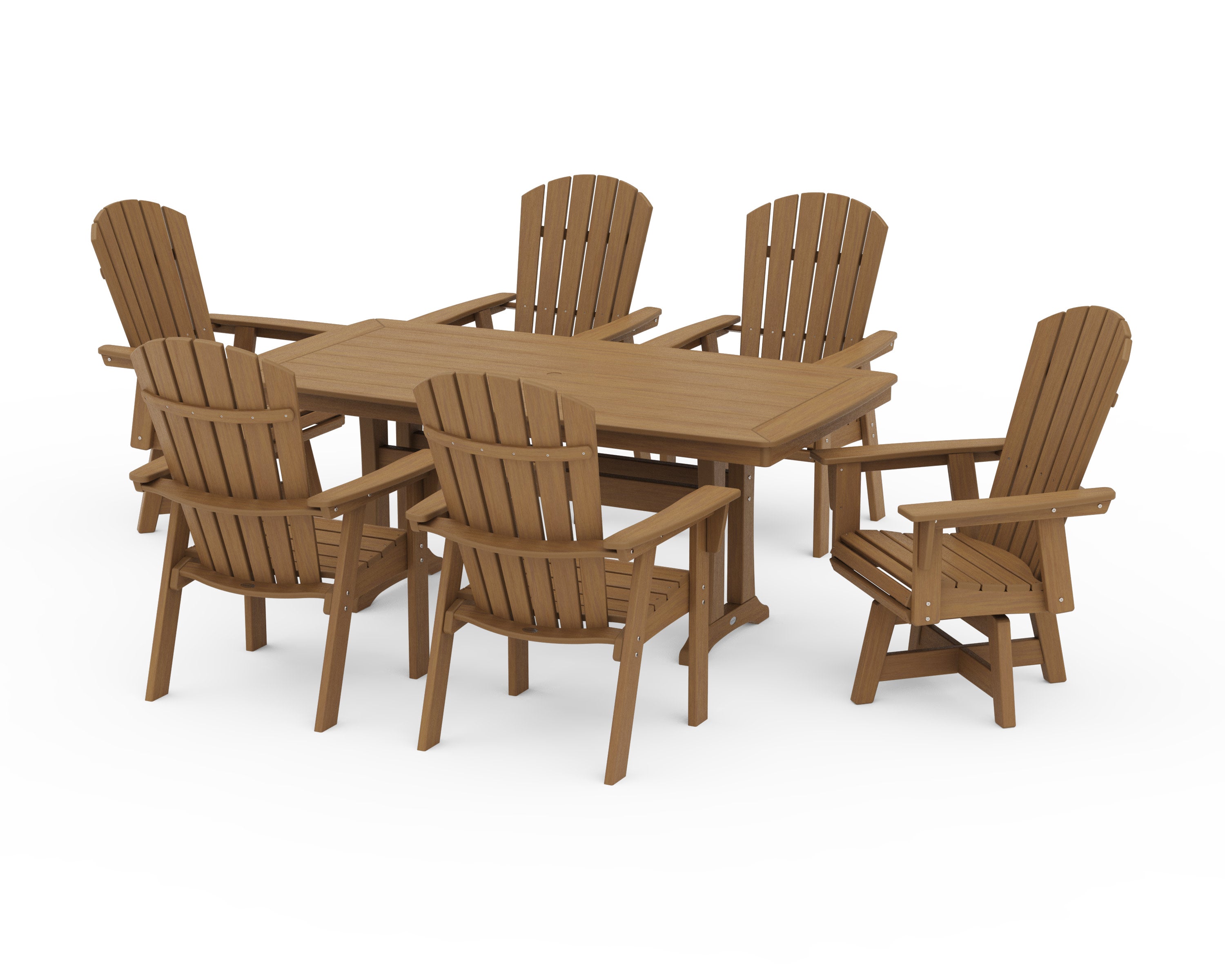 Nautical Curveback Adirondack Swivel Chair 7-Piece Dining Set with Trestle Legs in Natural