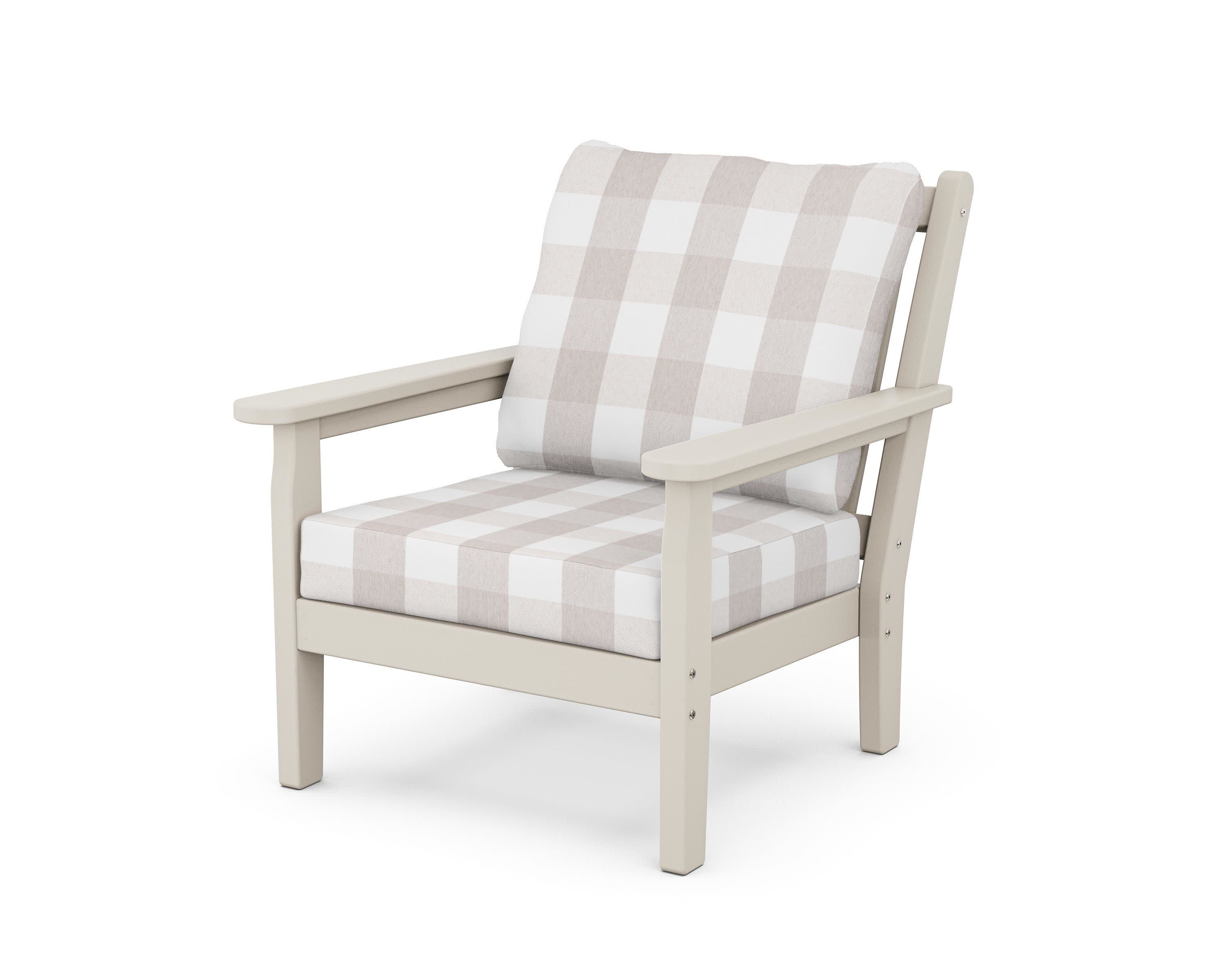 Chippendale Deep Seating Chair in Sand / Buffalo Plaid Dune Burlap