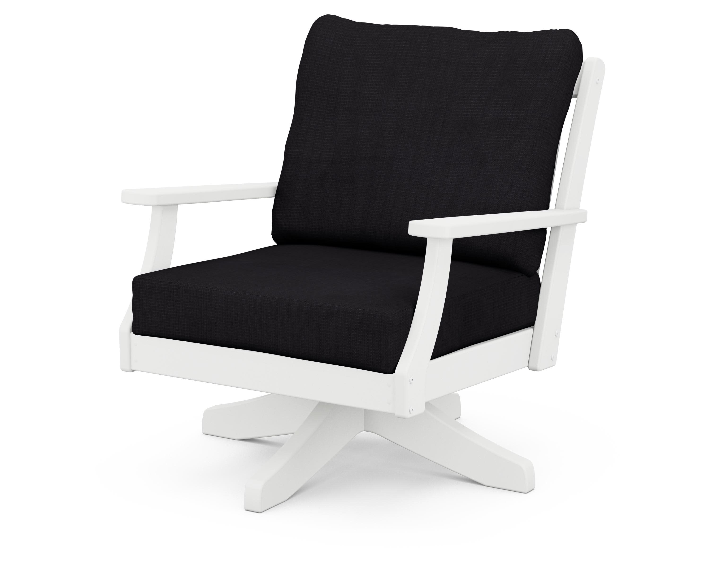 Braxton Deep Seating Swivel Chair in White / Midnight Linen