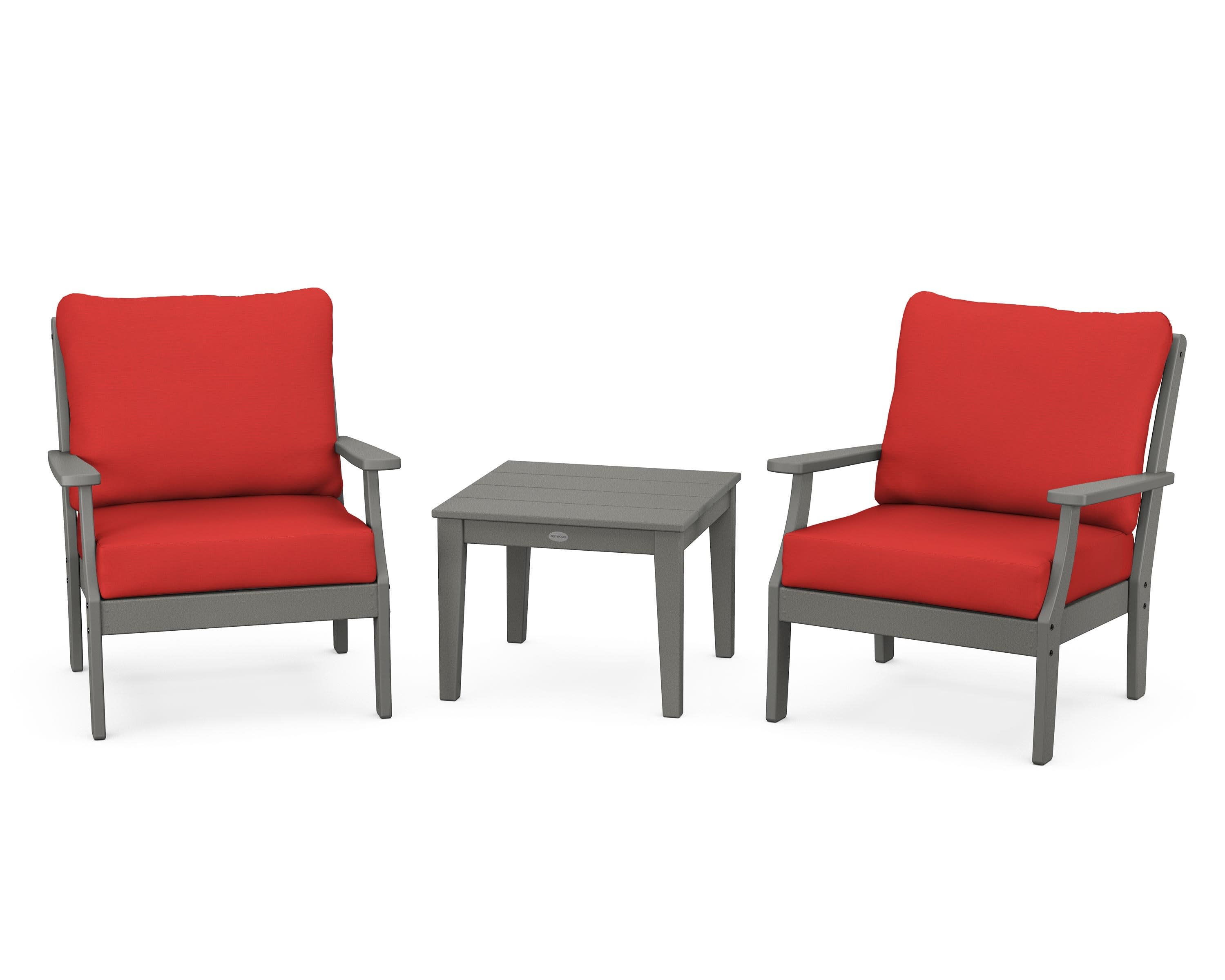 Braxton 3-Piece Deep Seating Set in Slate Grey / Crimson Linen