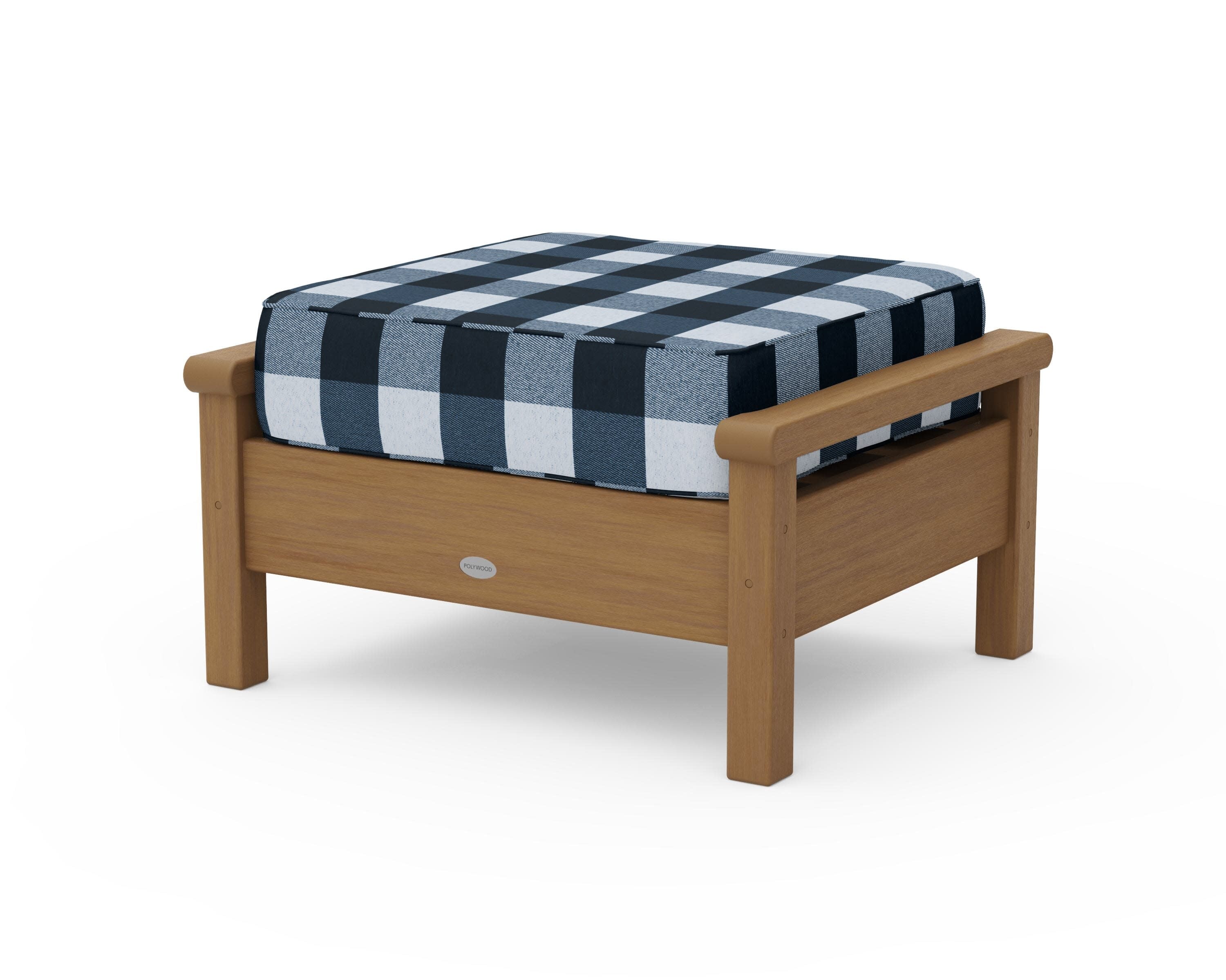 Harbour Deep Seating Ottoman in Natural / Buffalo Plaid Marine Indigo