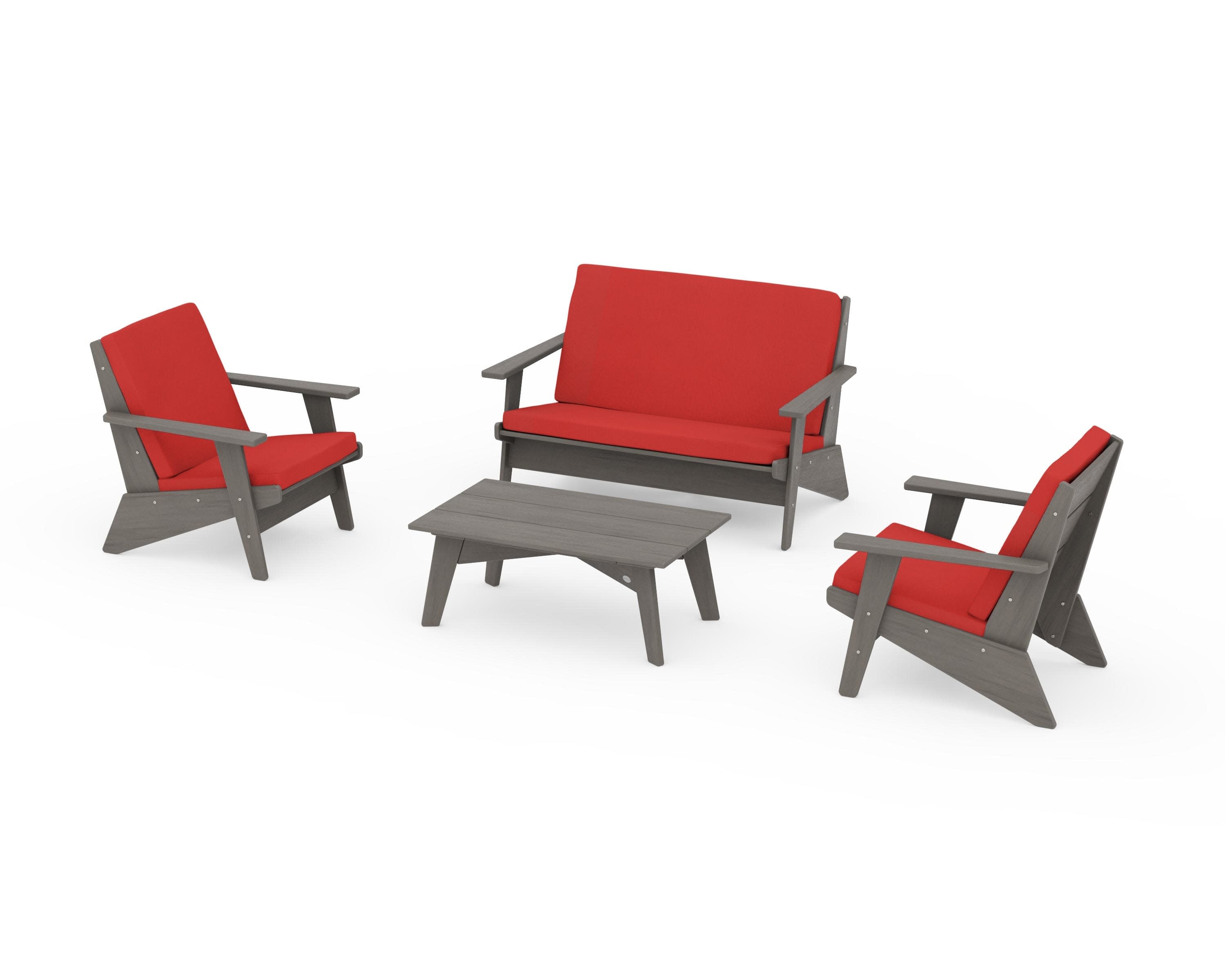 Riviera Modern Lounge 4-Piece Set in Driftwood / Crimson Linen