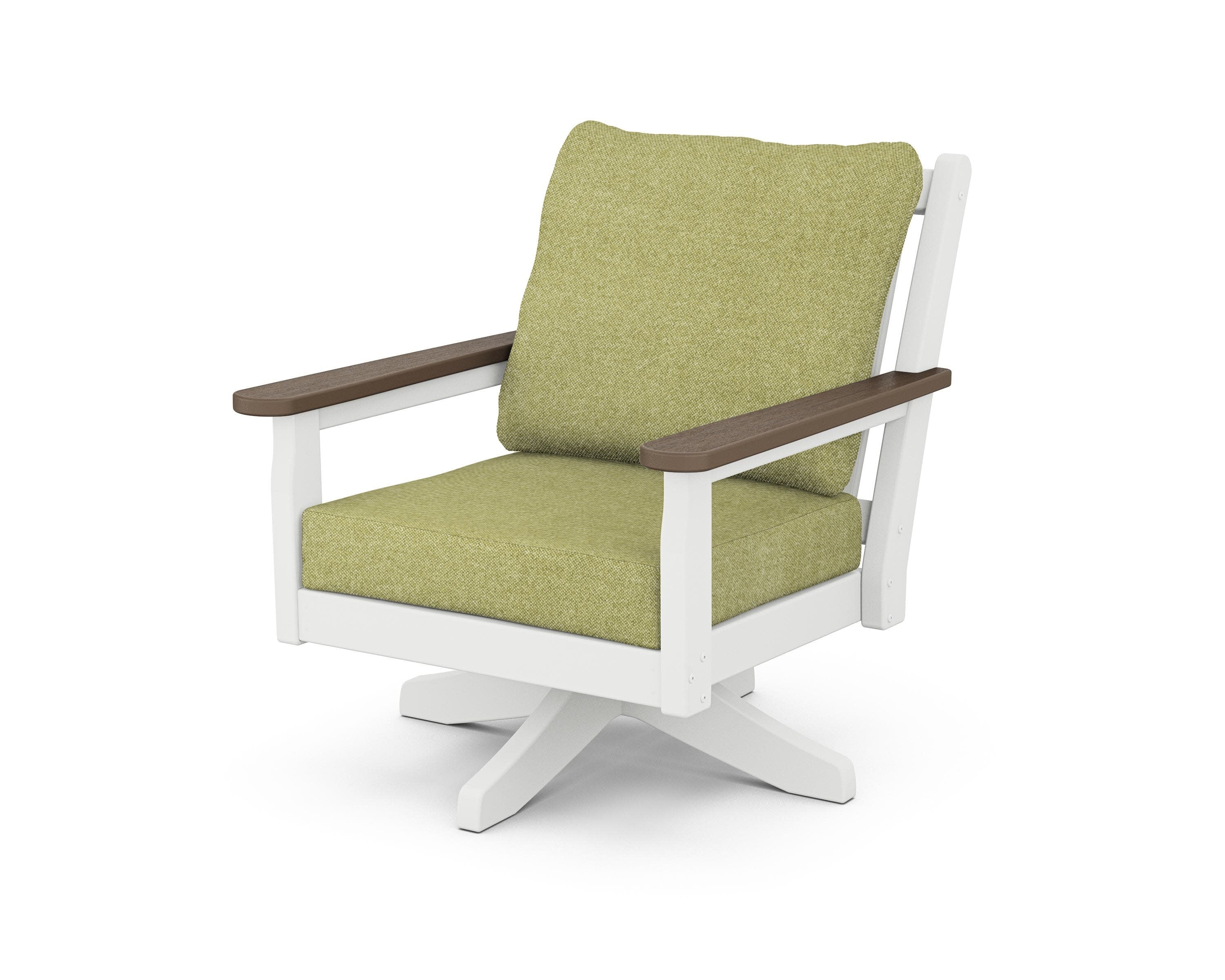 Chippendale Deep Seating Swivel Chair in White / Kona / Chartreuse Boucle