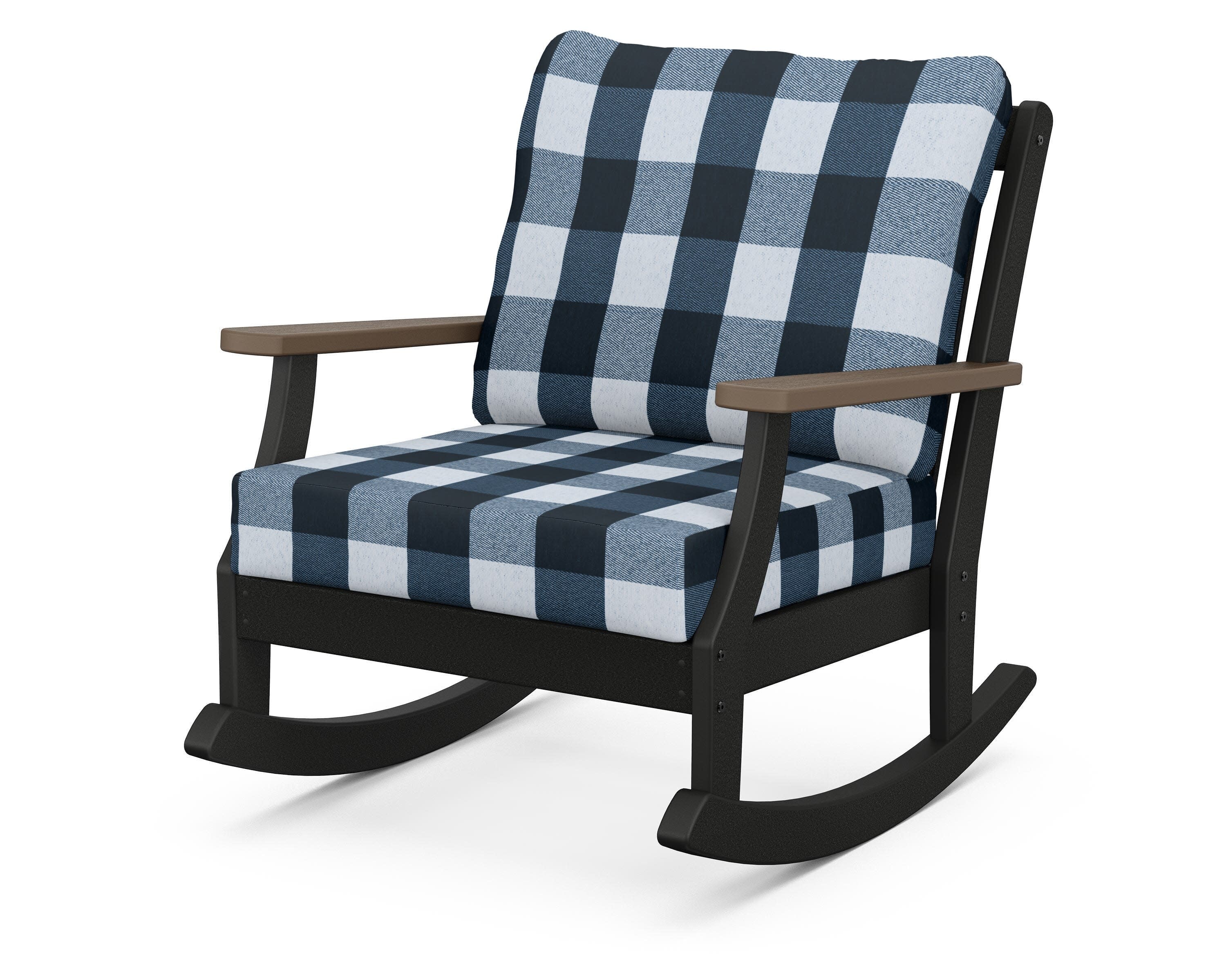 Braxton Deep Seating Rocking Chair in Black / Kona / Buffalo Plaid Marine Indigo