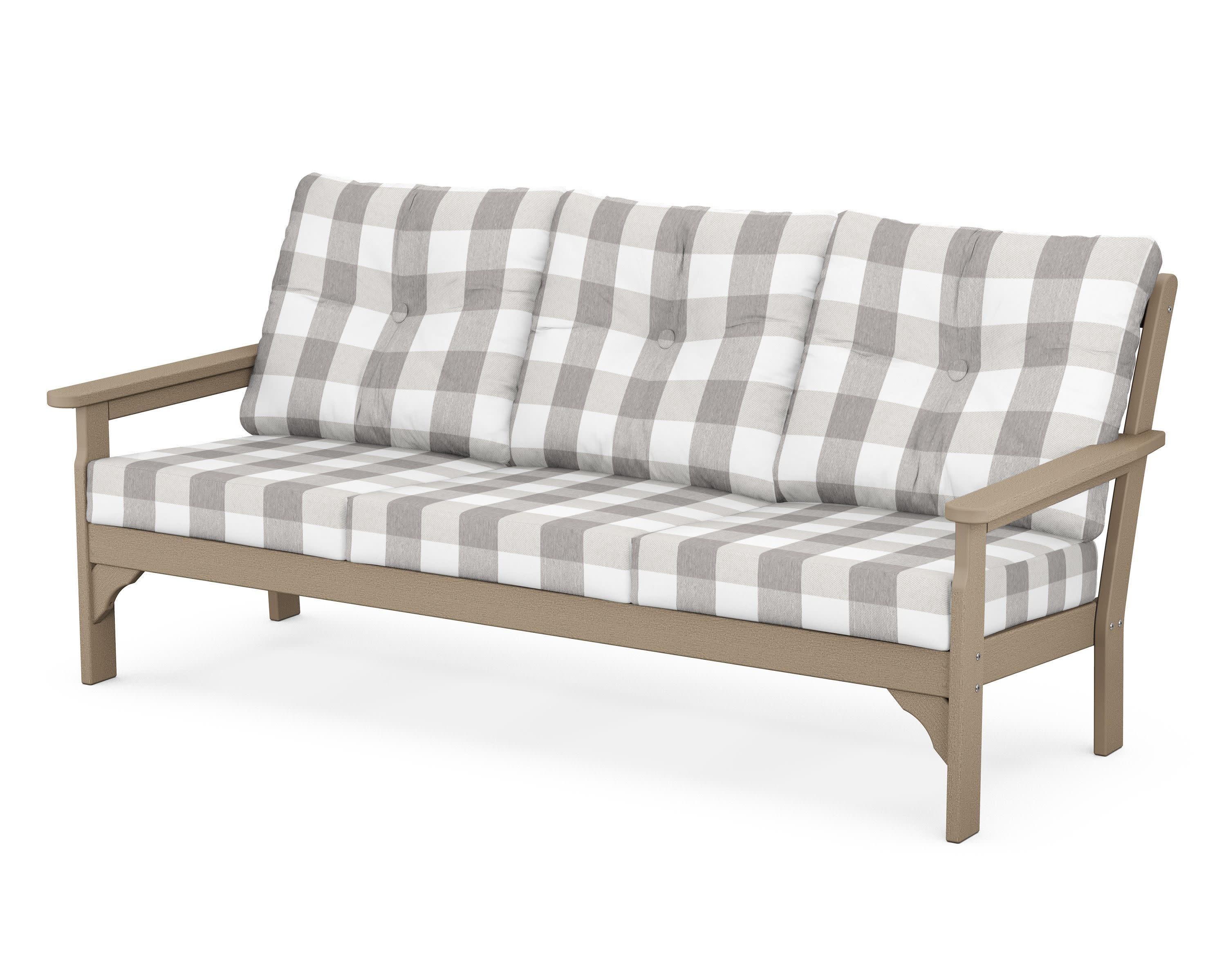 Vineyard Deep Seating Sofa in Vintage Sahara / Buffalo Plaid Grey Mist