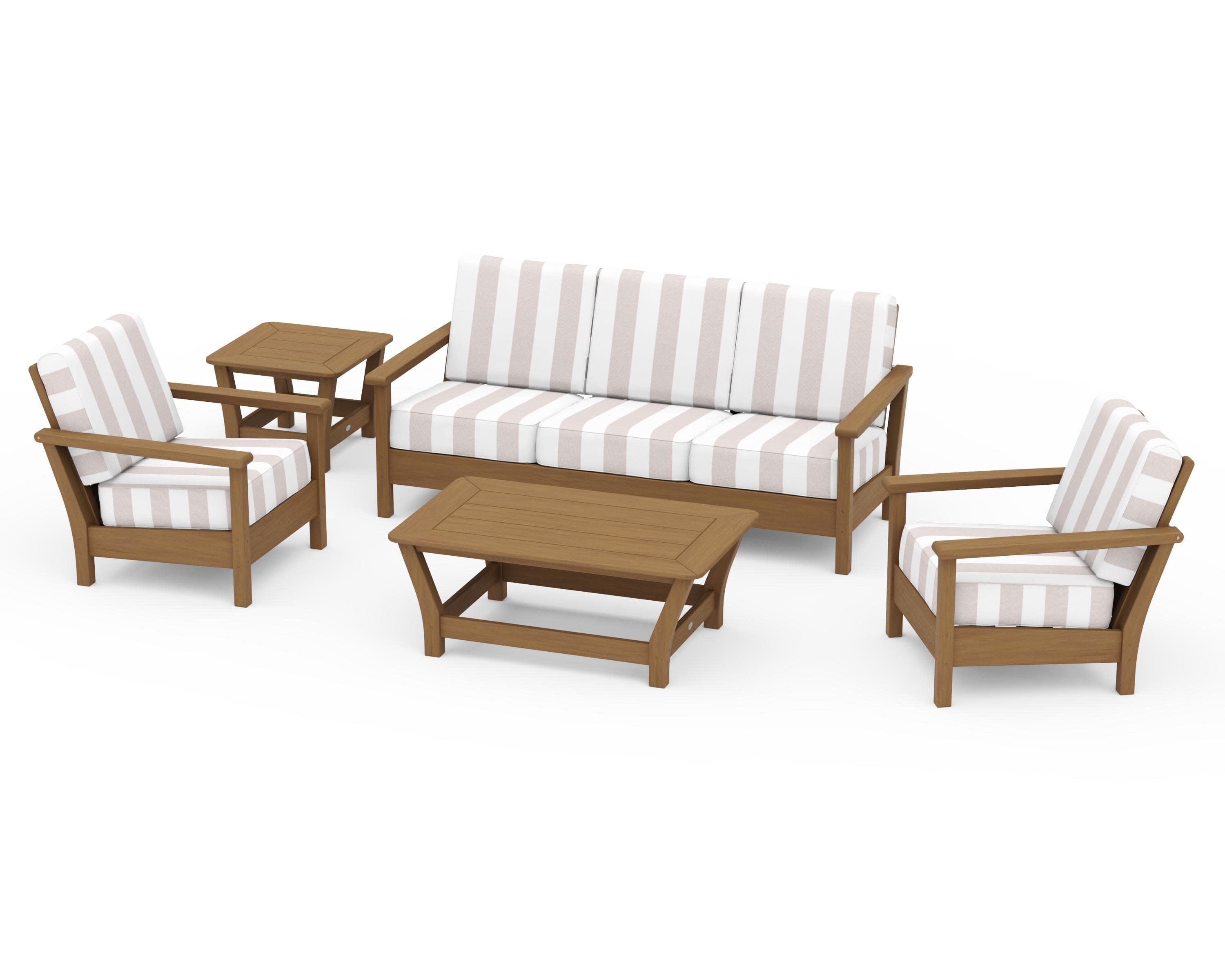 Harbour 5-Piece Deep Seating Set in Natural / Cabana Stripe Dune Burlap