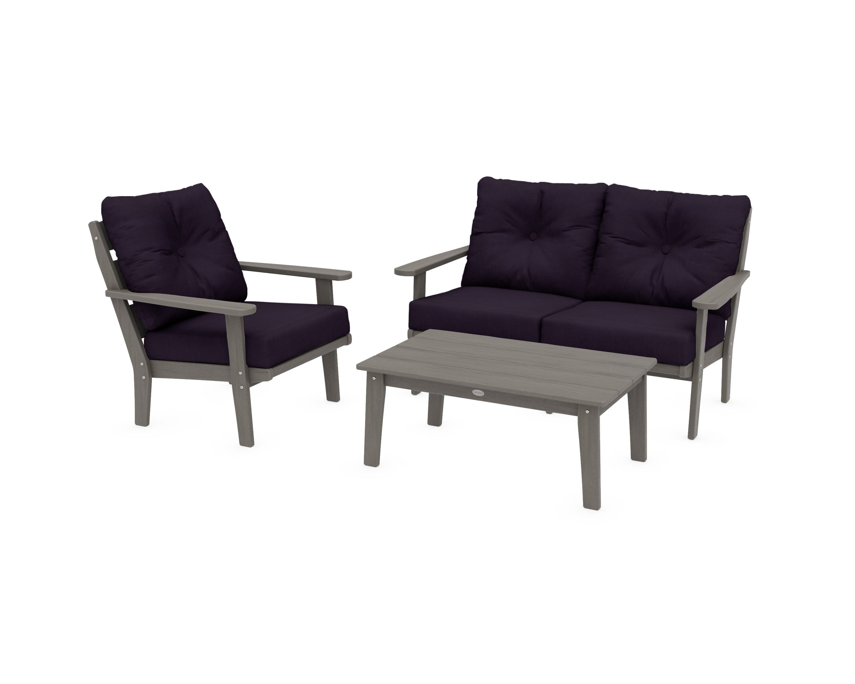 Lakeside 3-Piece Deep Seating Set in Driftwood / Navy Linen