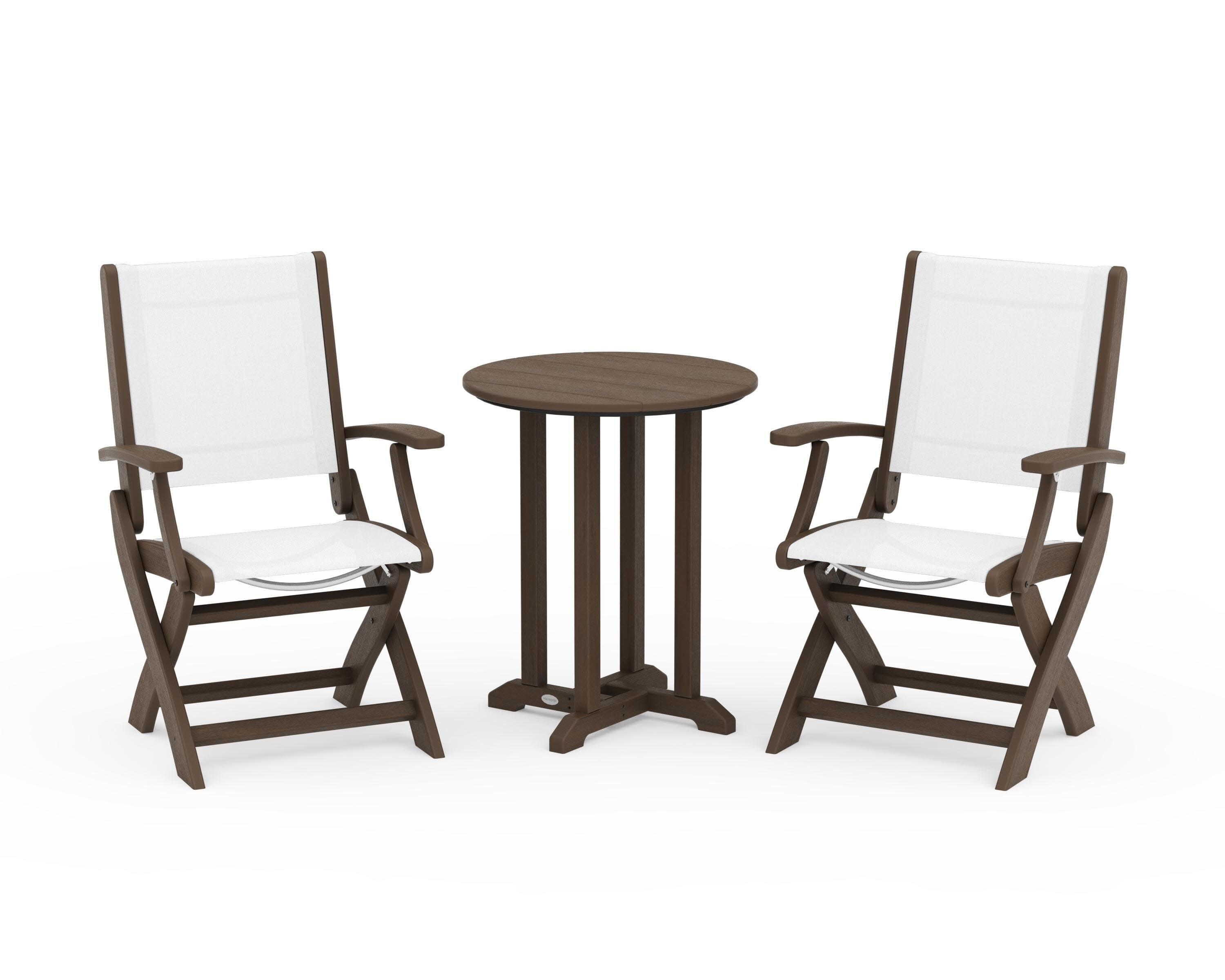 Coastal Folding 3-Piece Round Bistro Dining Set in Kona / White Sling