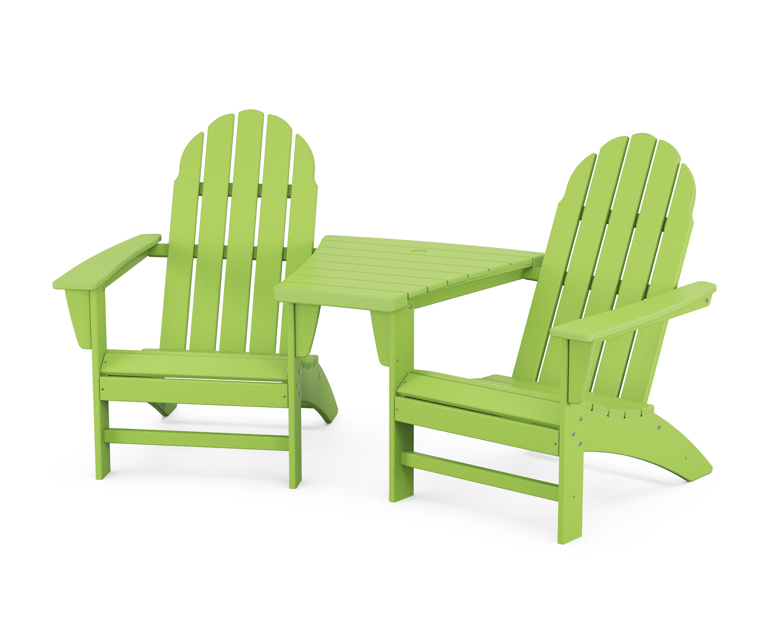 Vineyard 3-Piece Adirondack Set with Angled Connecting Table in Lime