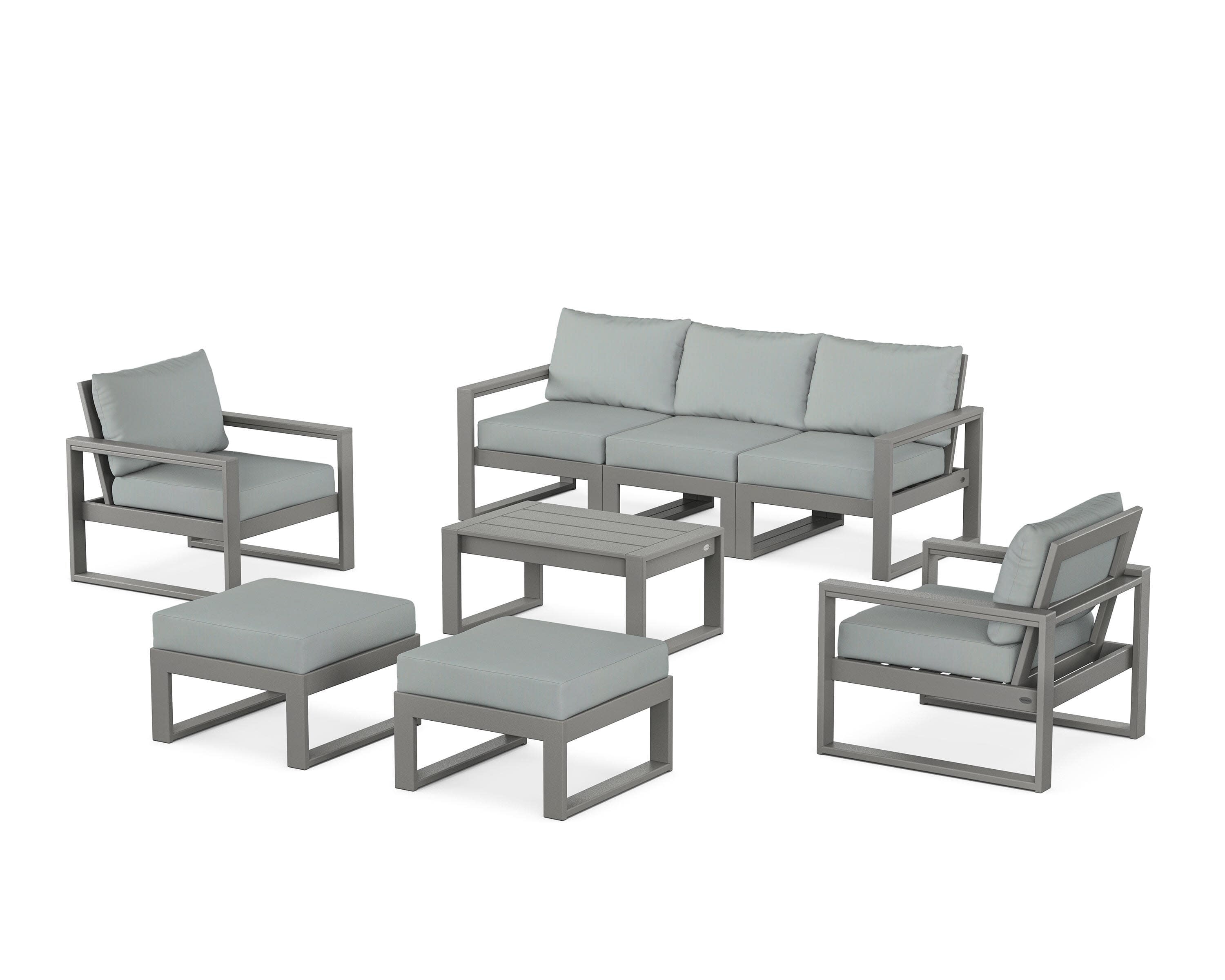 EDGE Sectional 8-Piece Lounge Sofa Set in Slate Grey / Spa