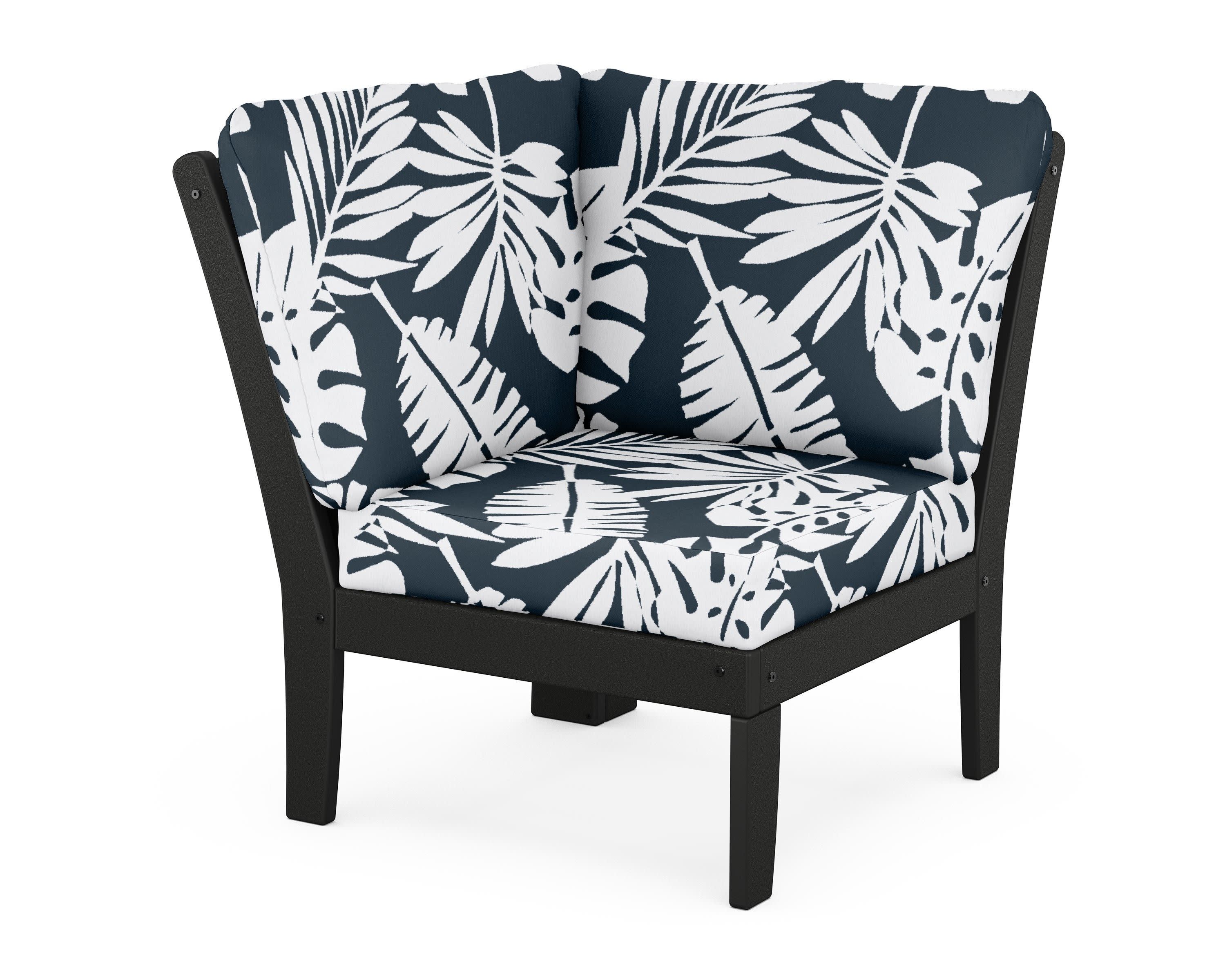 Braxton Modular Corner Chair in Black / Leaf Marine Indigo