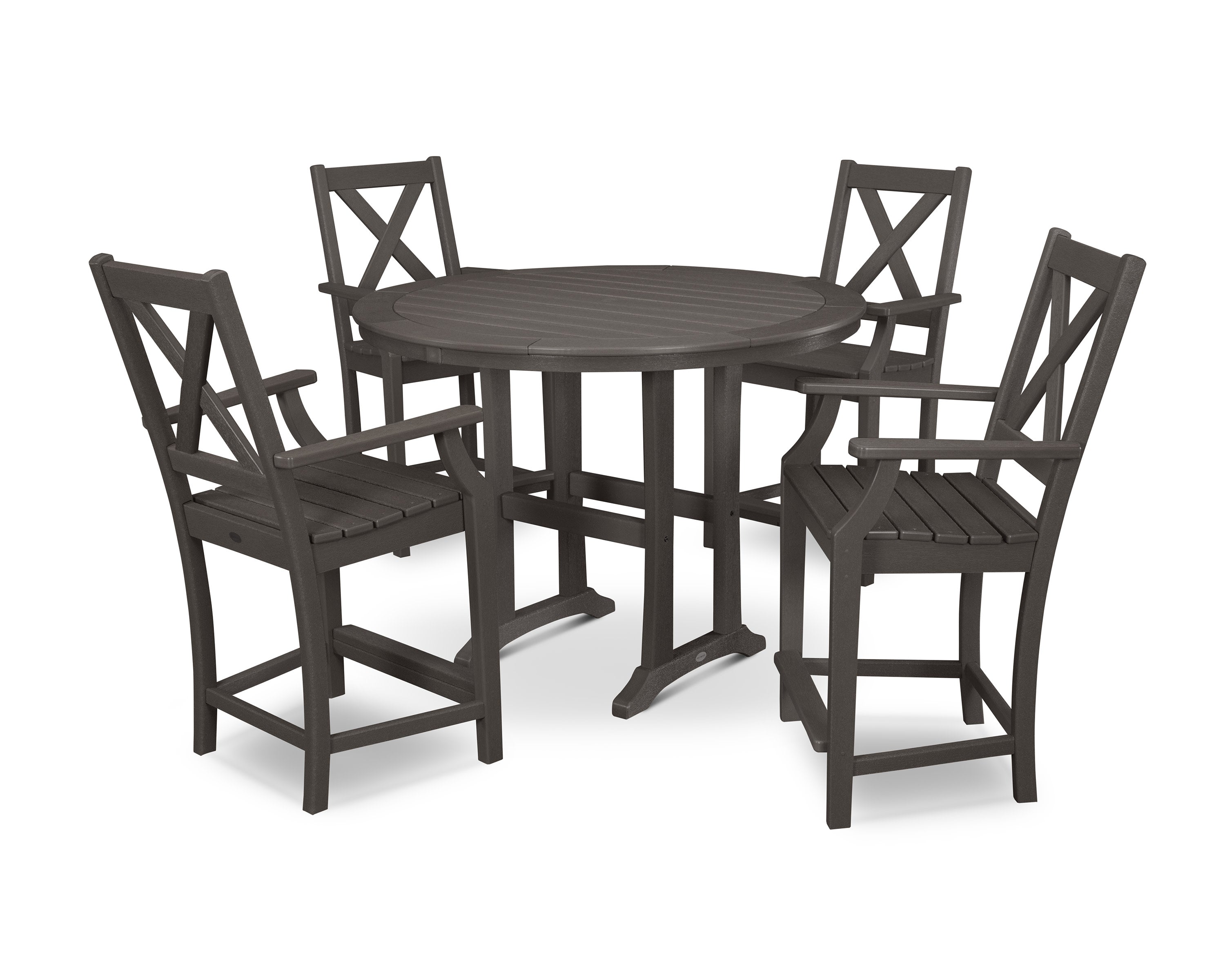 Braxton 5-Piece Nautical Trestle Arm Chair Counter Set in Vintage Coffee