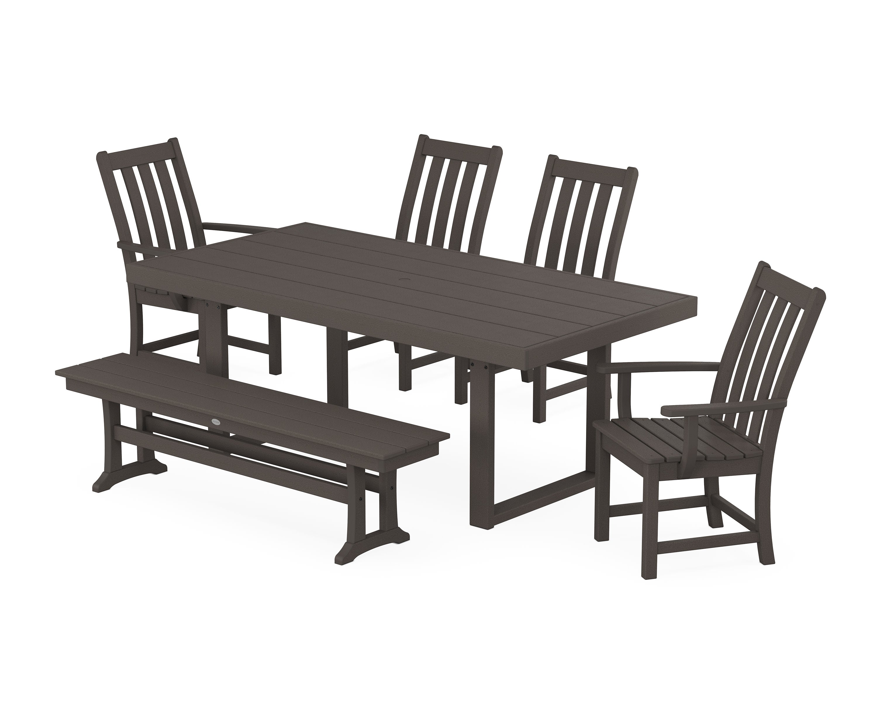 Vineyard 6-Piece Dining Set with Bench in Vintage Coffee