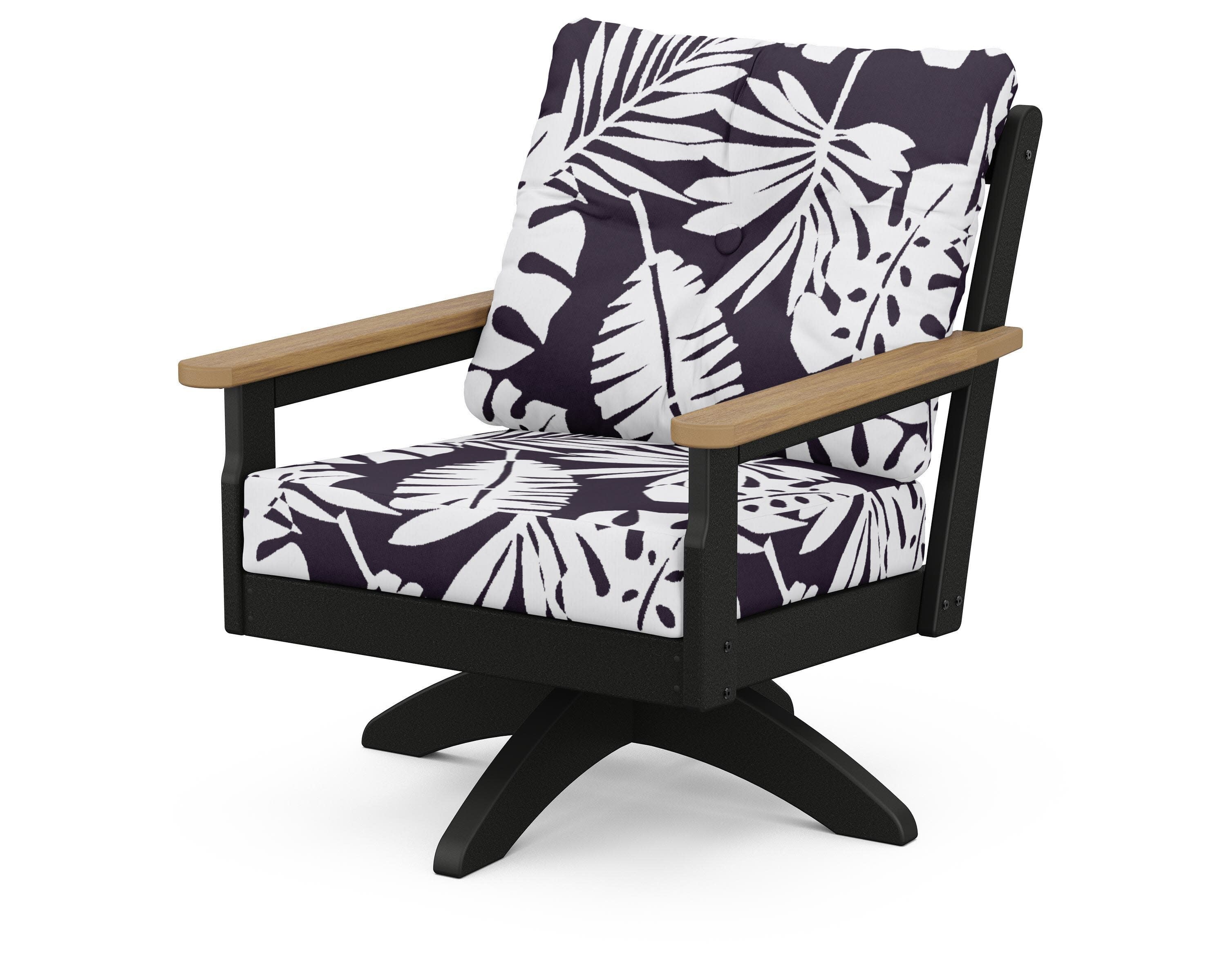 Vineyard Deep Seating Swivel Chair in Black / Natural / Leaf Navy