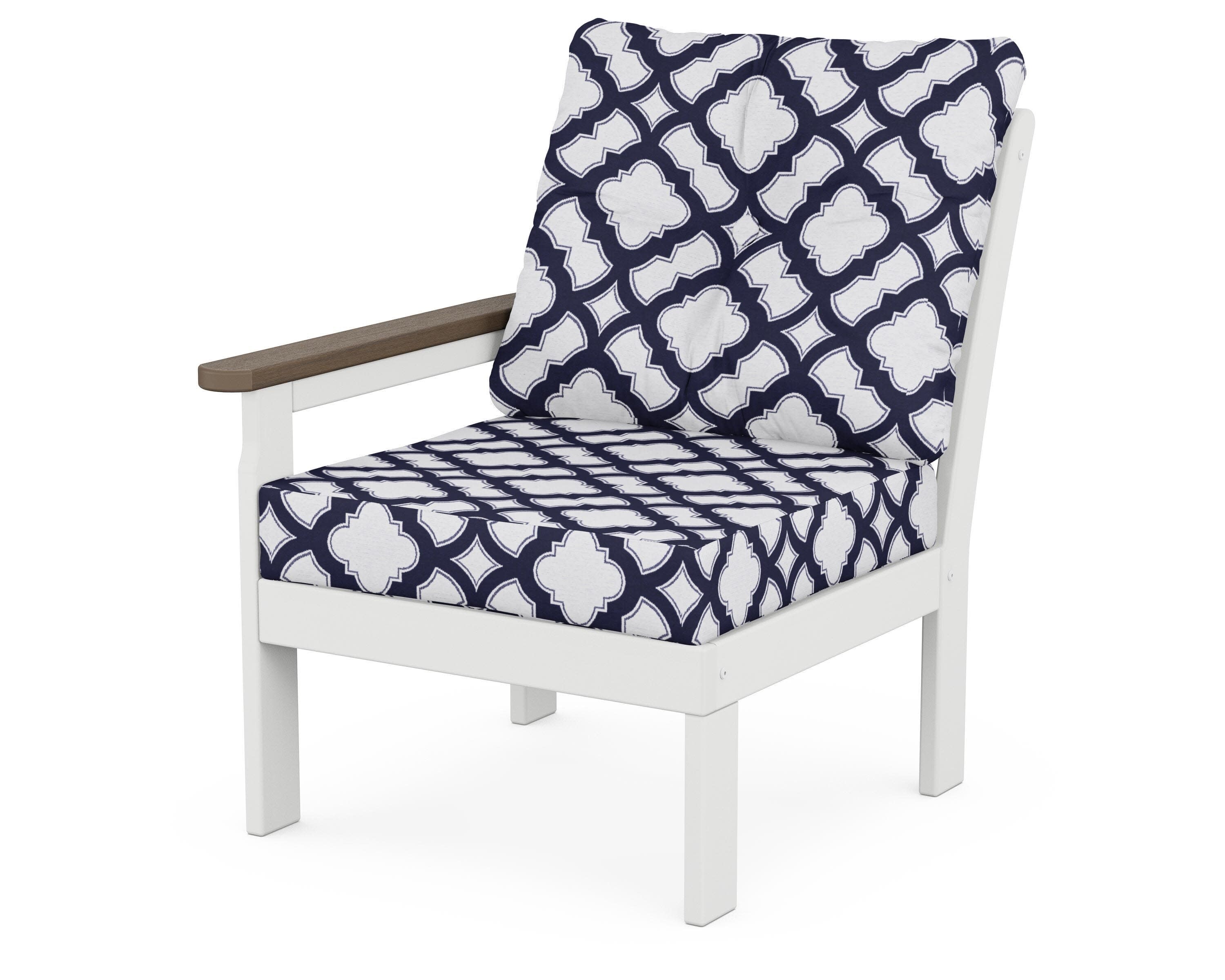 Vineyard Modular Left Arm Chair in White / Kona / Trellis Navy