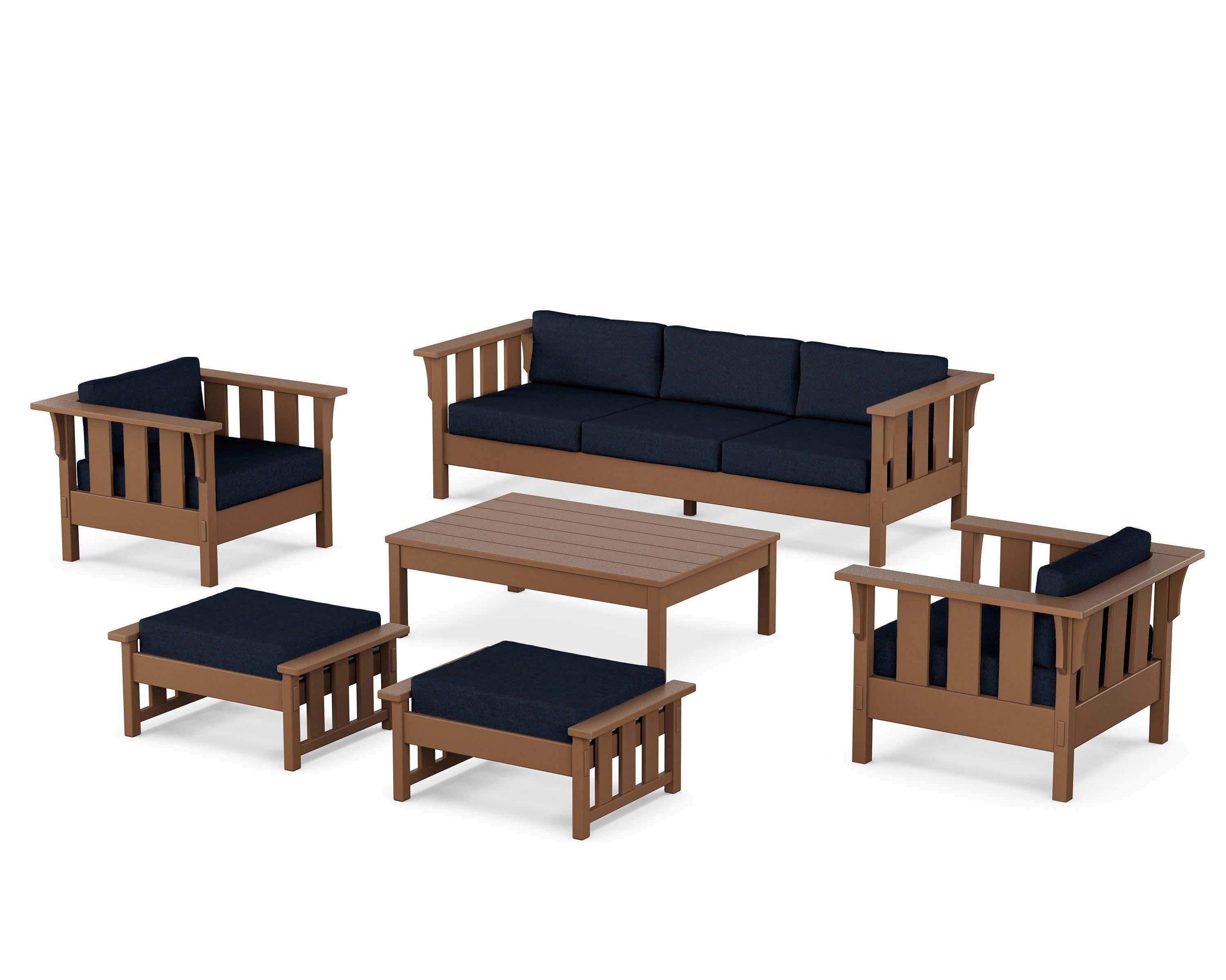 Acadia 6-Piece Lounge Sofa Set in Teak / Marine Indigo