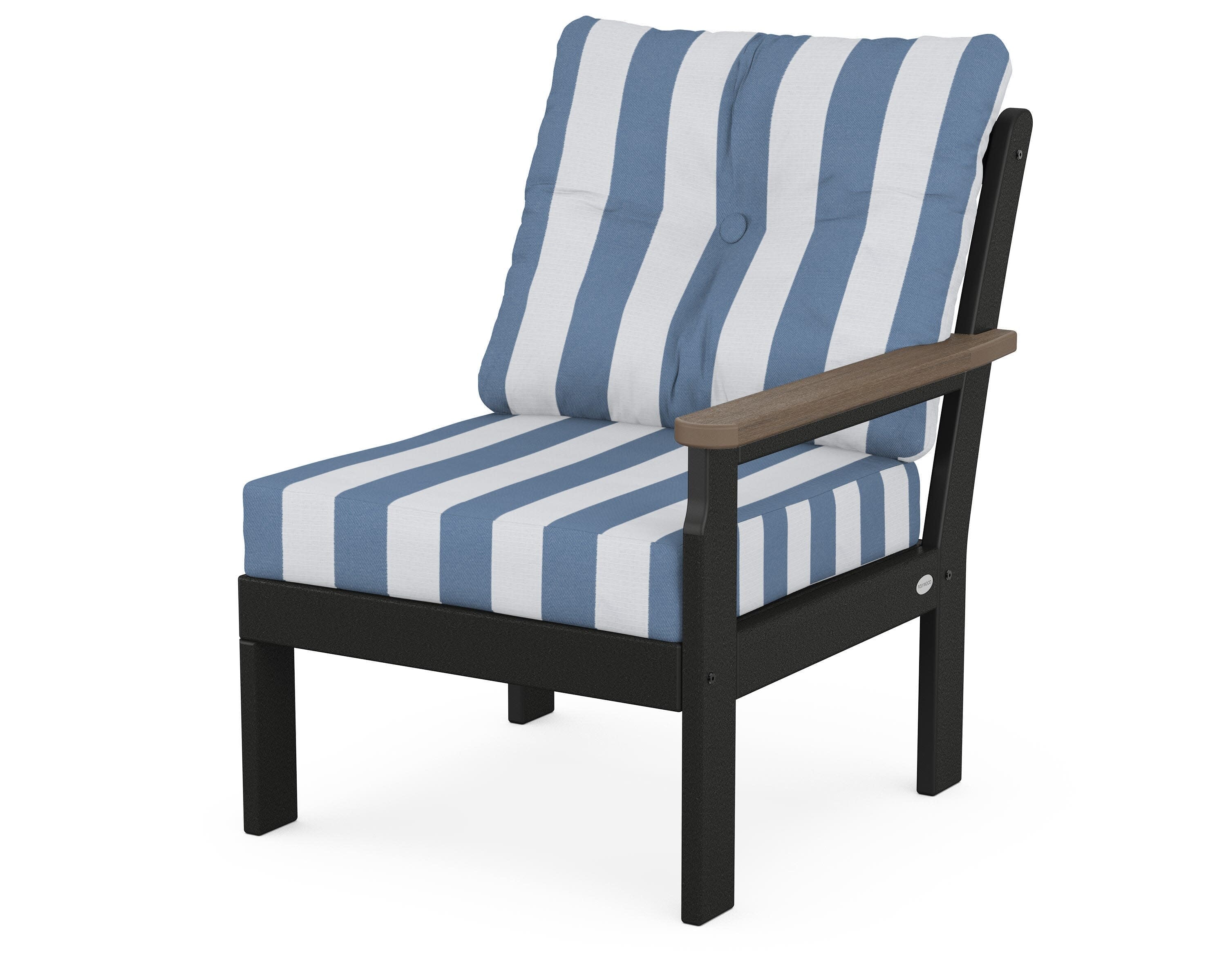 Vineyard Modular Right Arm Chair in Black / Kona / Cabana Stripe Sky Blue