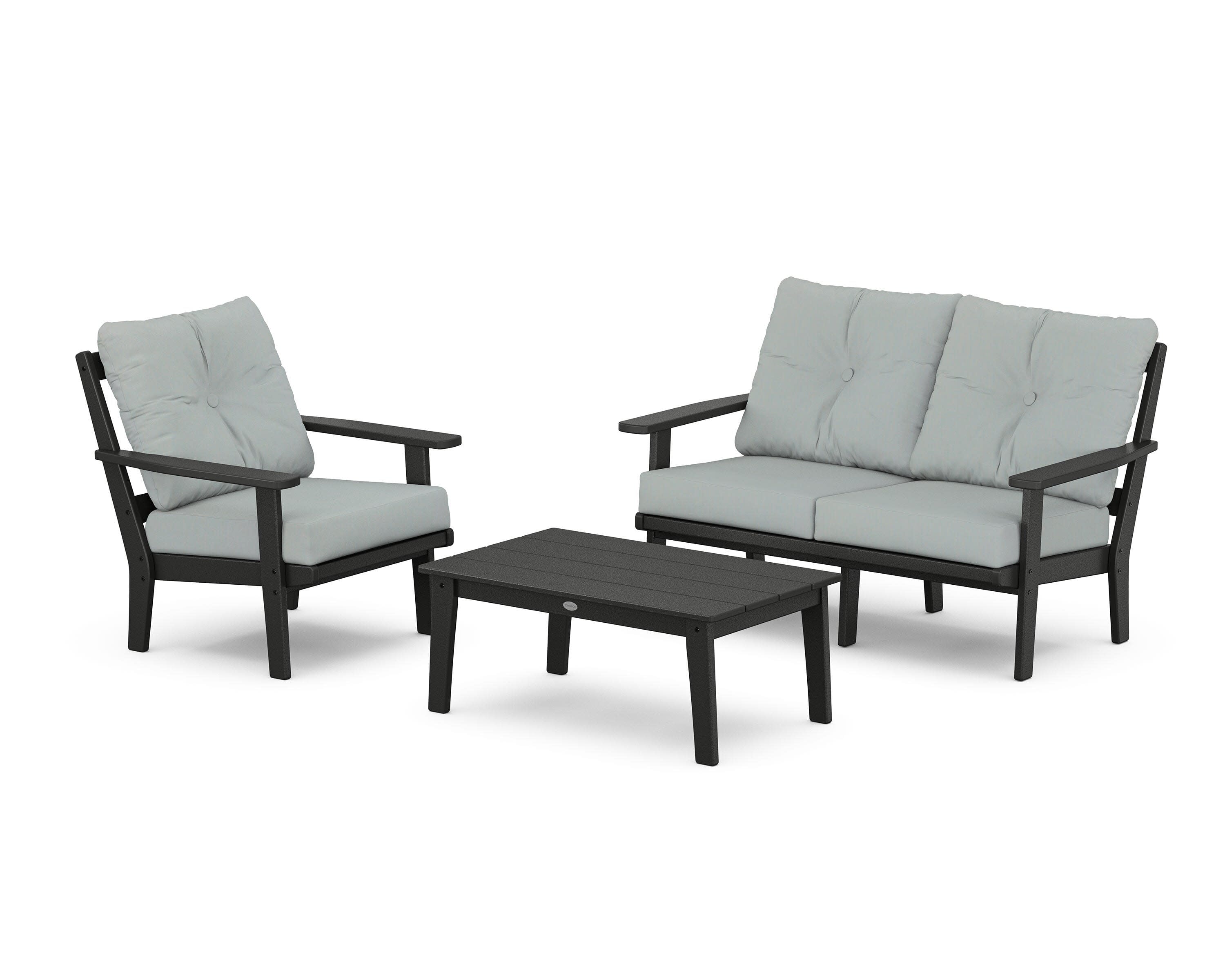 Oxford 3-Piece Deep Seating Set with Loveseat in Black / Spa