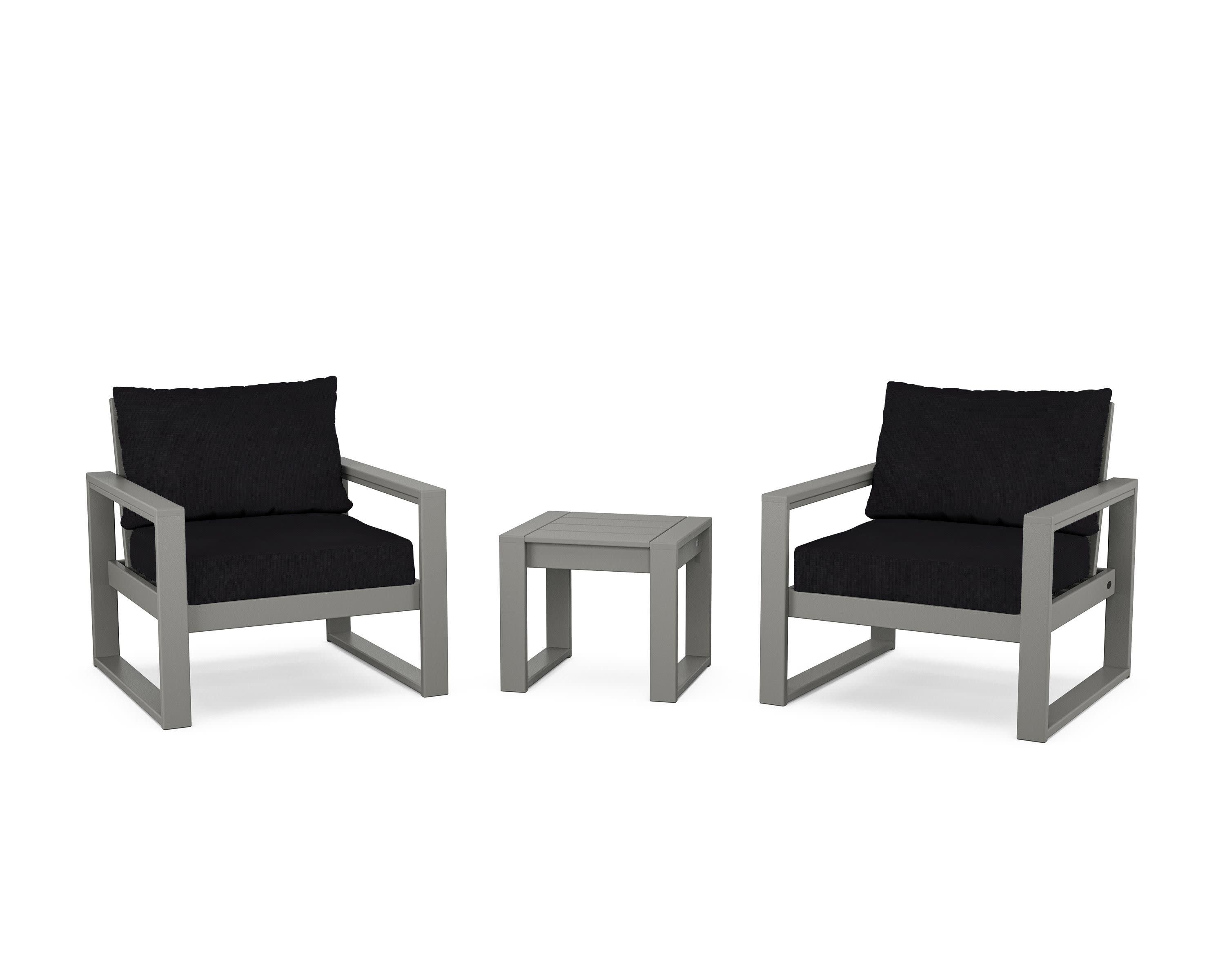 EDGE Sectional 3-Piece Deep Seating Set in Slate Grey / Midnight Linen