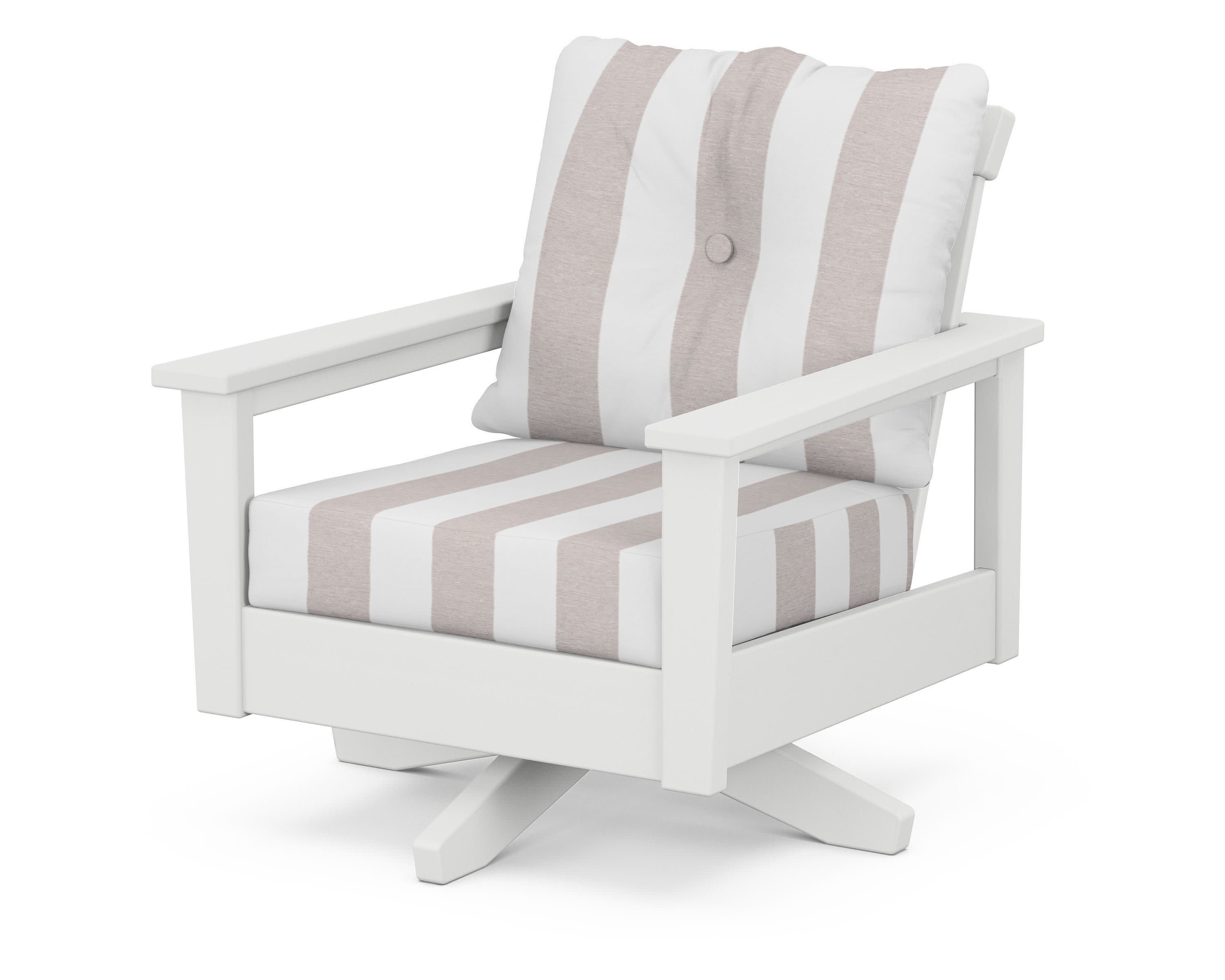 Prescott Deep Seating Swivel Chair in White / Cabana Stripe Dune Burlap