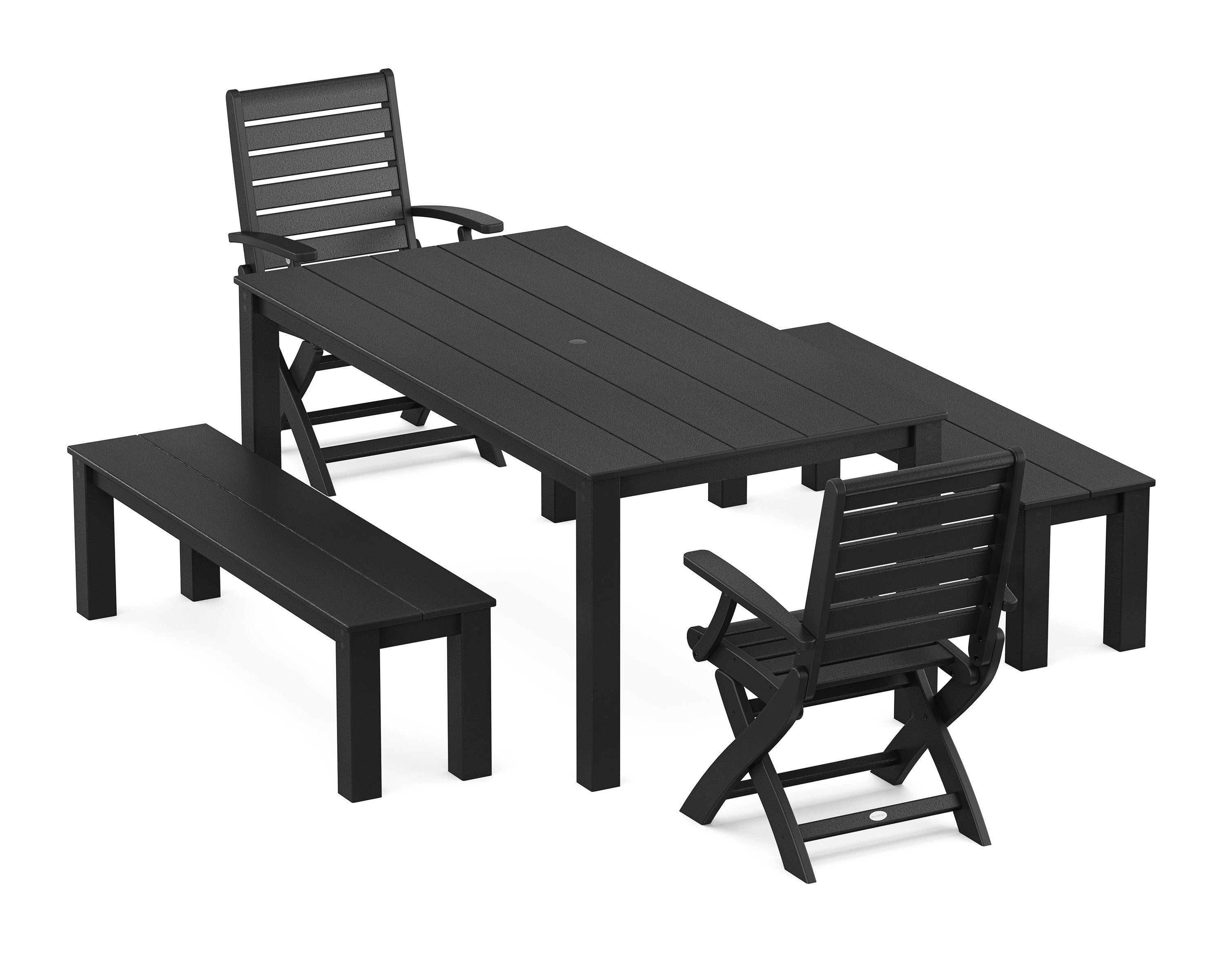 Signature Folding Chair 5-Piece Parsons Dining Set with Benches in Black