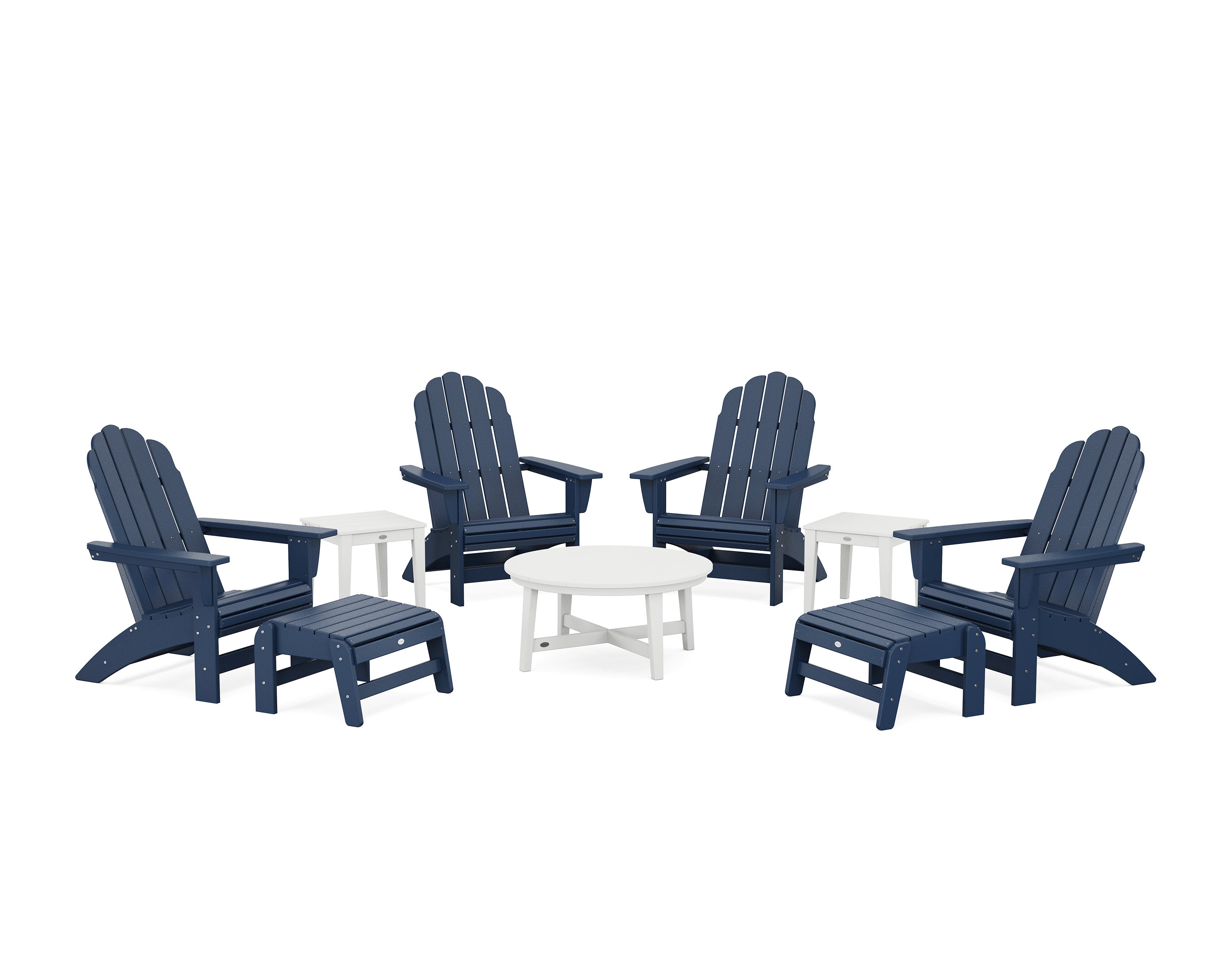 Vineyard Grand Adirondack 9-Piece Conversation Set in Navy / White