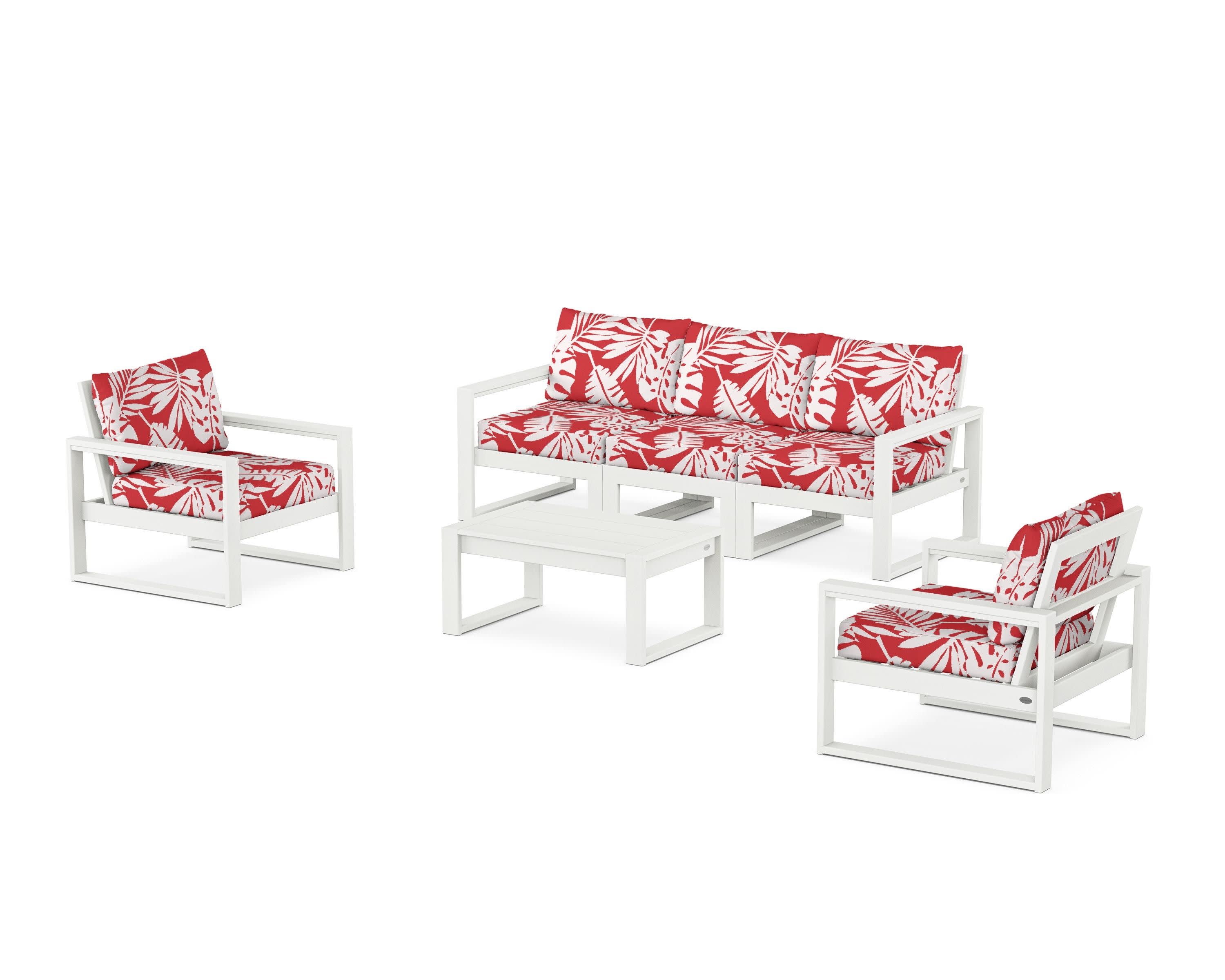 EDGE Sectional 4-Piece Deep Seating Set with Sofa in Vintage White / Leaf Crimson
