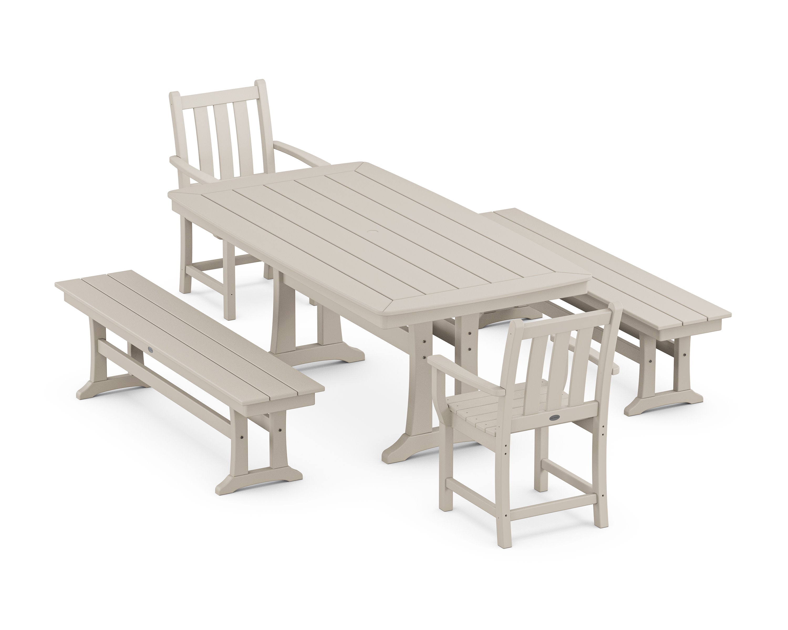 Traditional Garden 5-Piece Dining Set with Trestle Legs in Sand