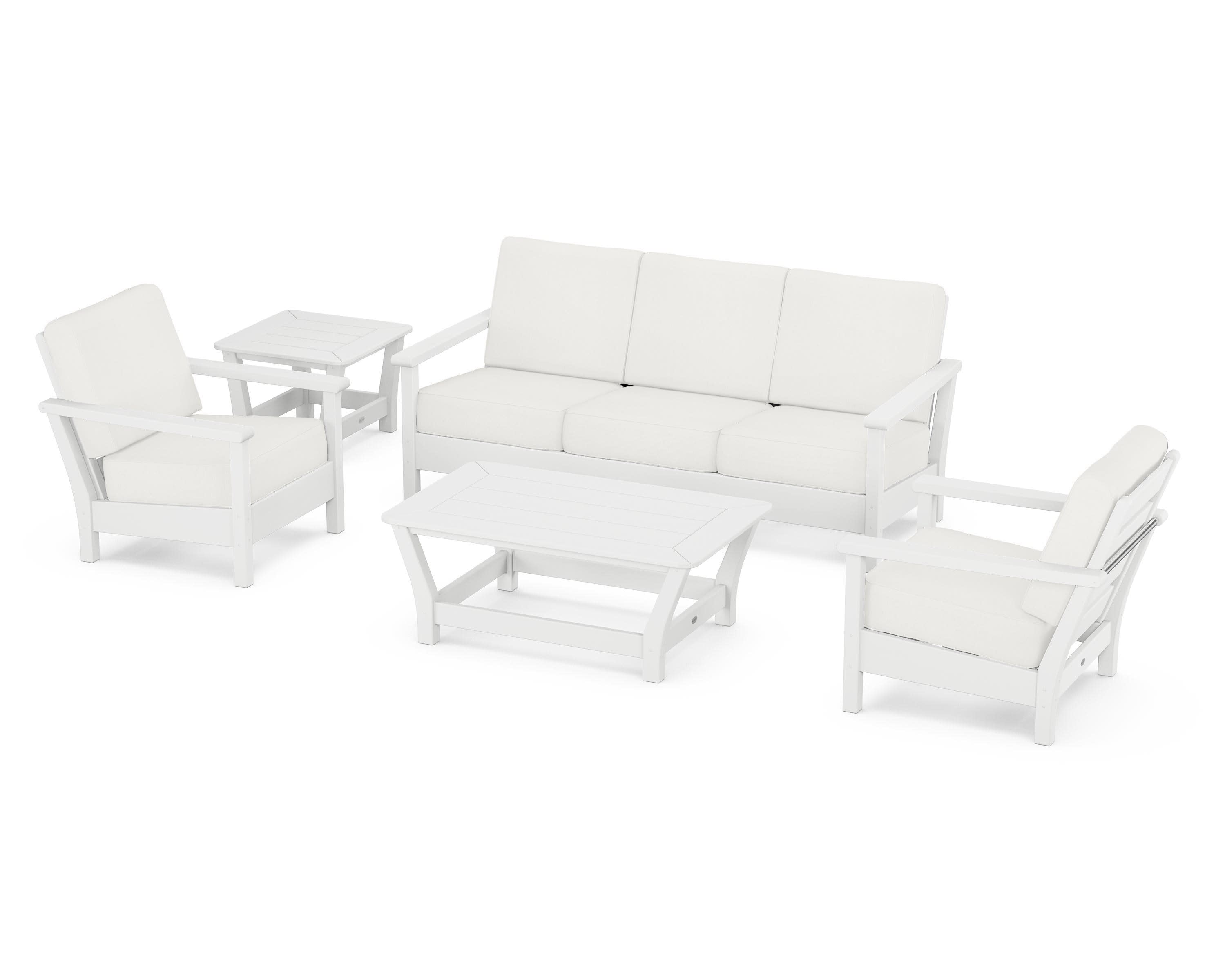 Harbour 5-Piece Deep Seating Set in White / Natural Linen