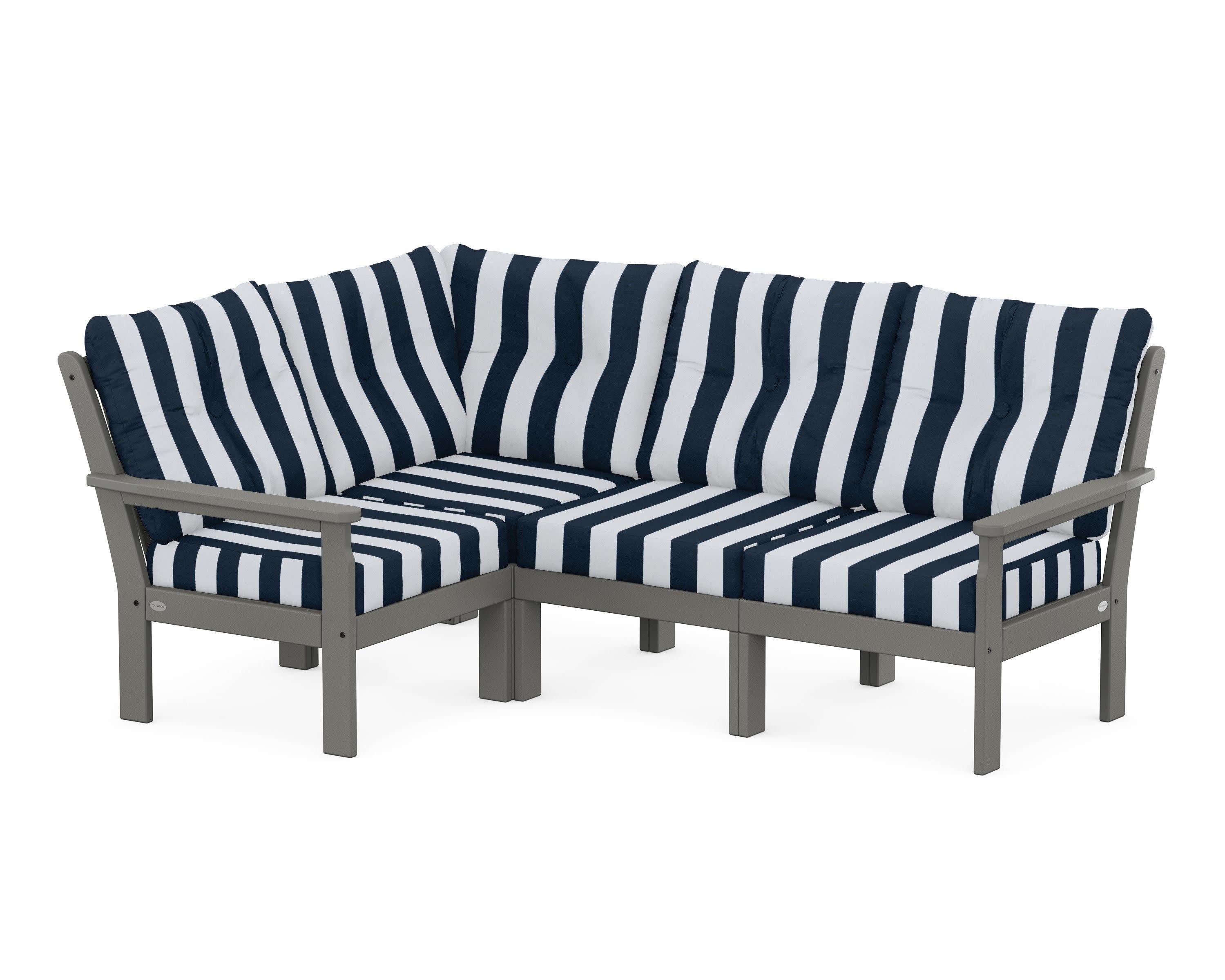 Vineyard 4-Piece Sectional in Slate Grey / Cabana Stripe Marine Indigo