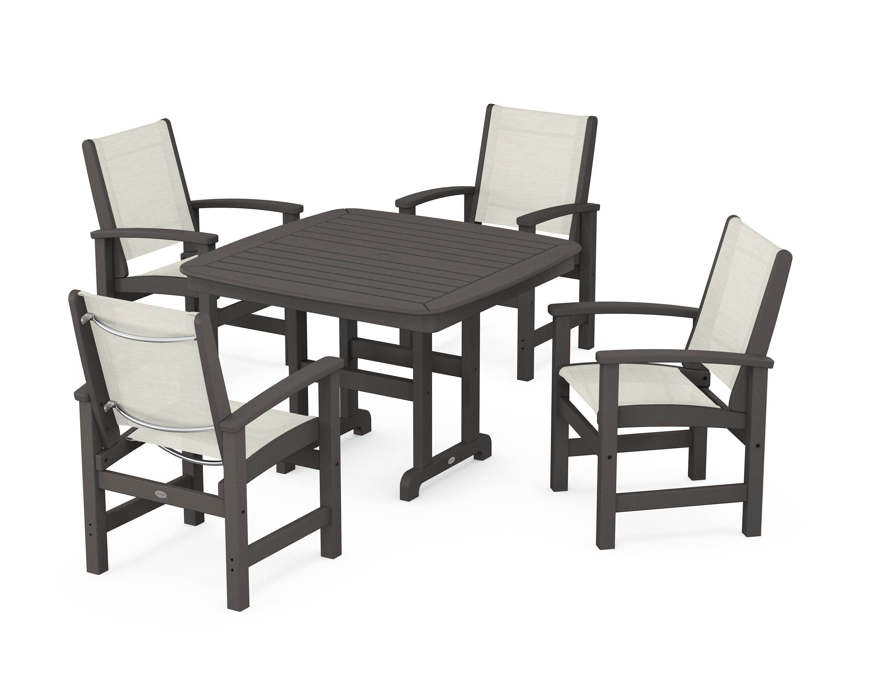 Coastal 5-Piece Dining Set in Vintage Coffee / Parchment Sling