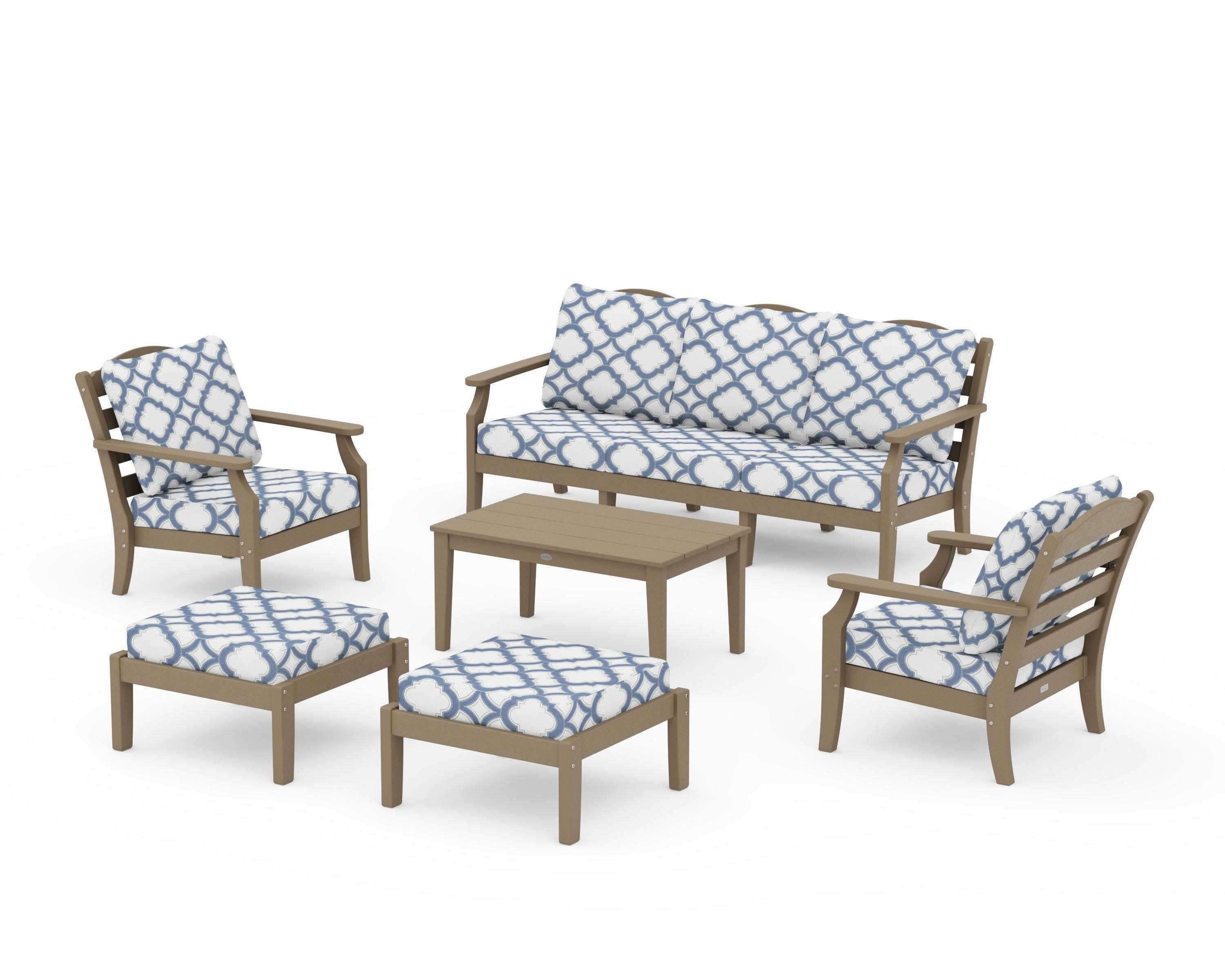 Savannah 6-Piece Lounge Sofa Set in Vintage Sahara / Trellis Sky Blue