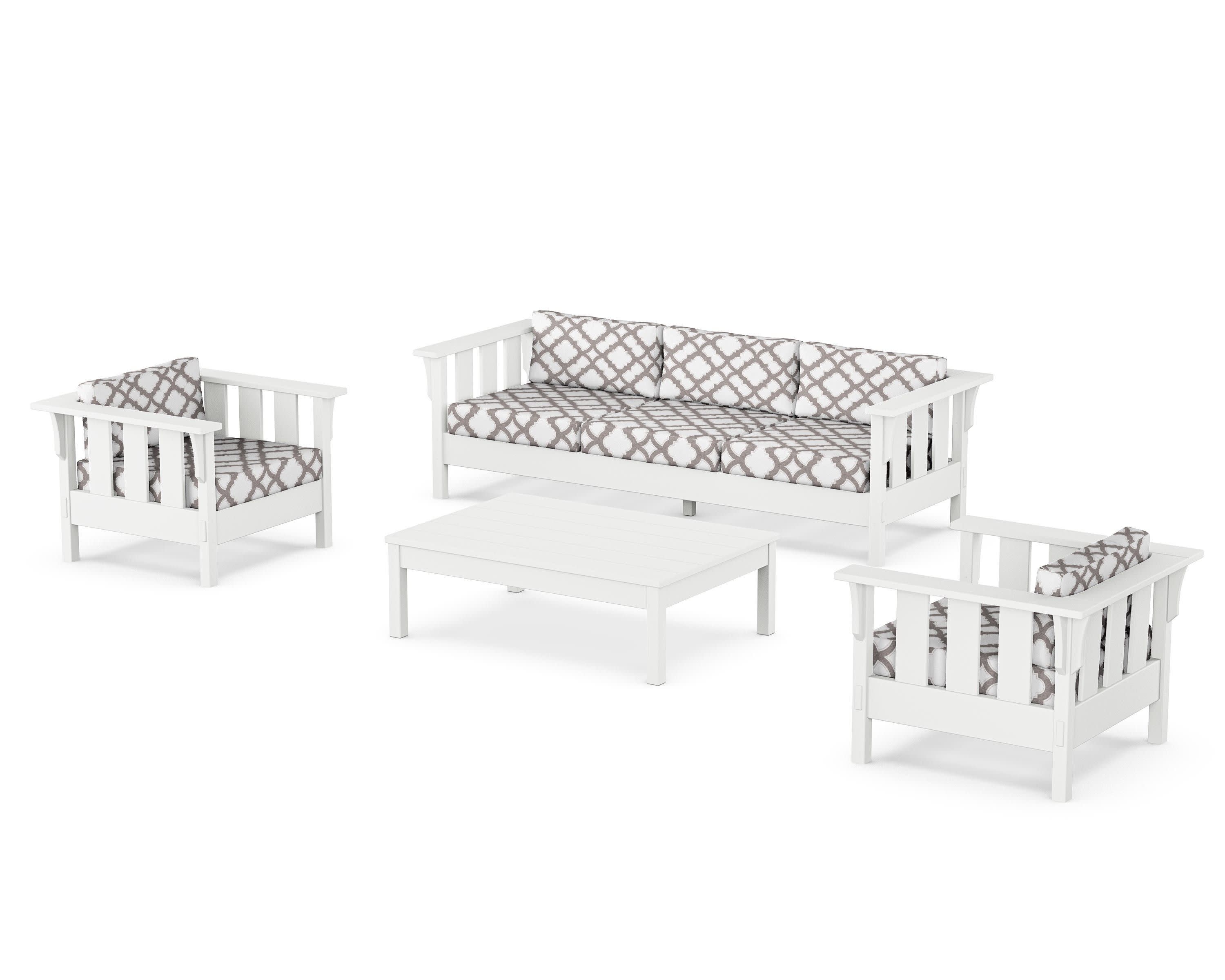 Acadia 4-Piece Deep Seating Set with Sofa in White / Trellis Grey Mist