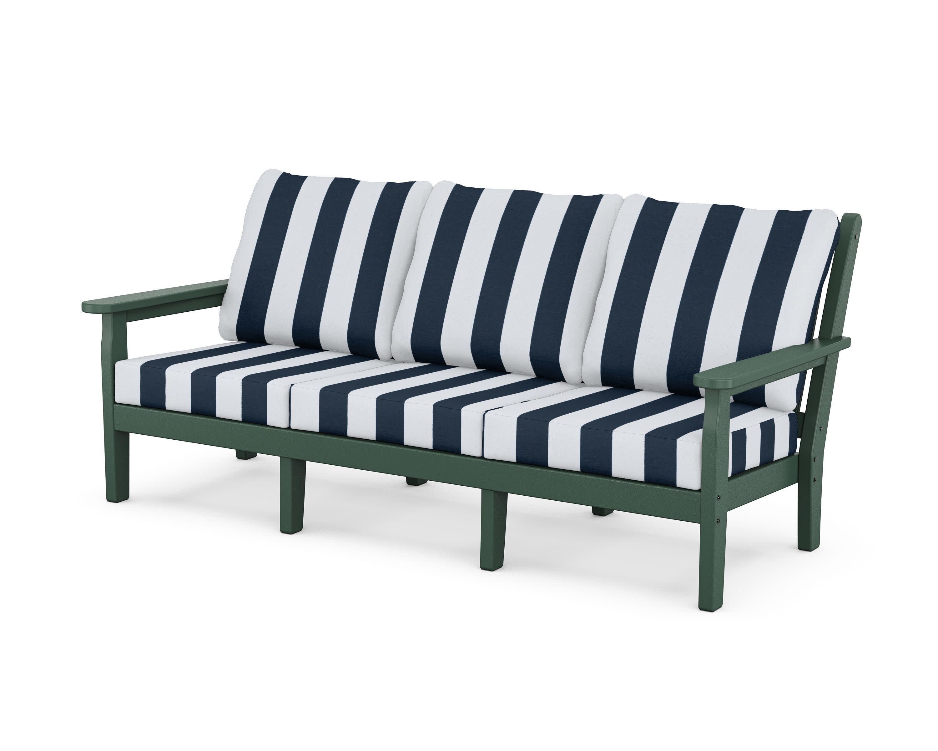 Chippendale Deep Seating Sofa in Green / Cabana Stripe Marine Indigo
