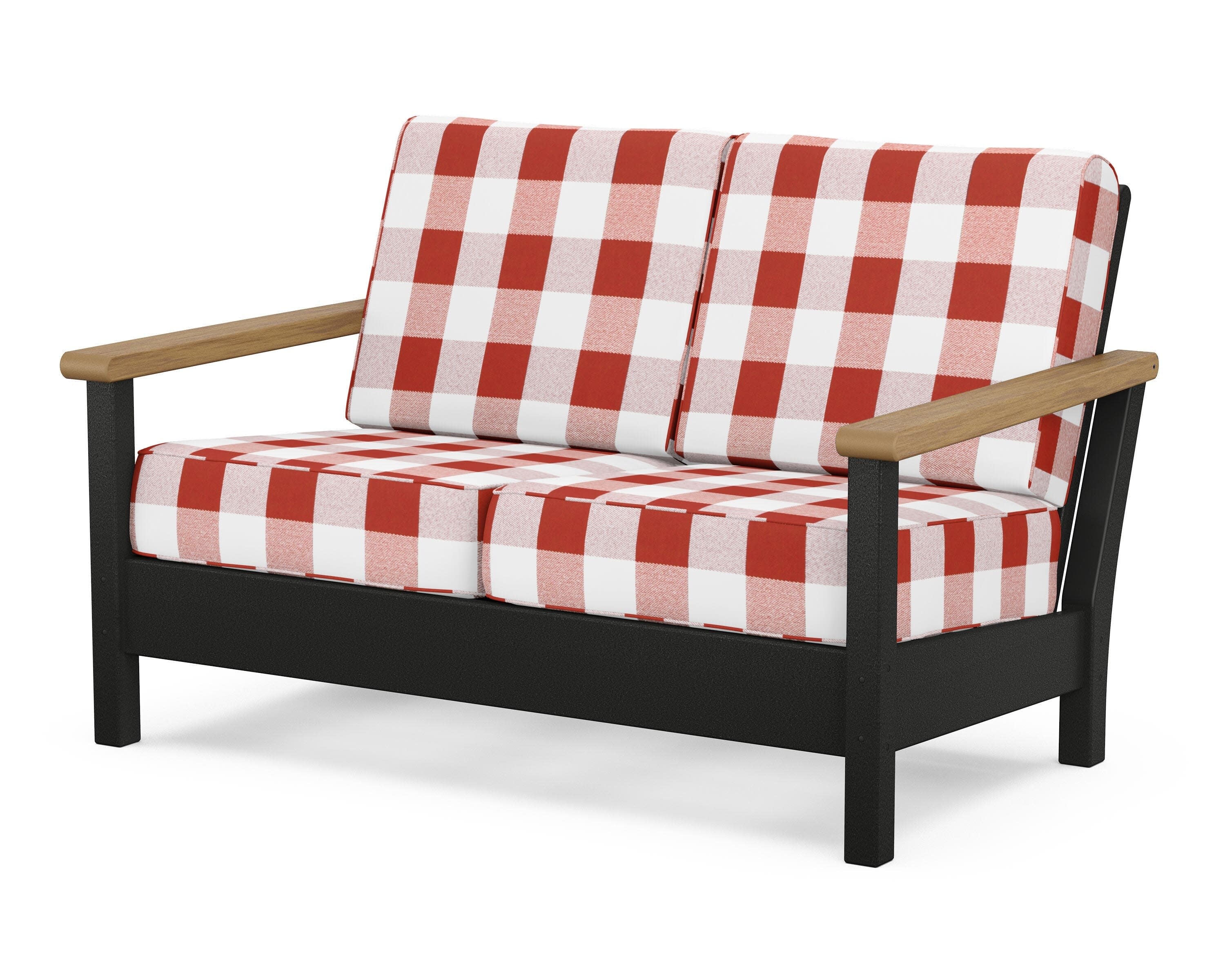 Harbour Deep Seating Loveseat in Black / Natural / Buffalo Plaid Crimson