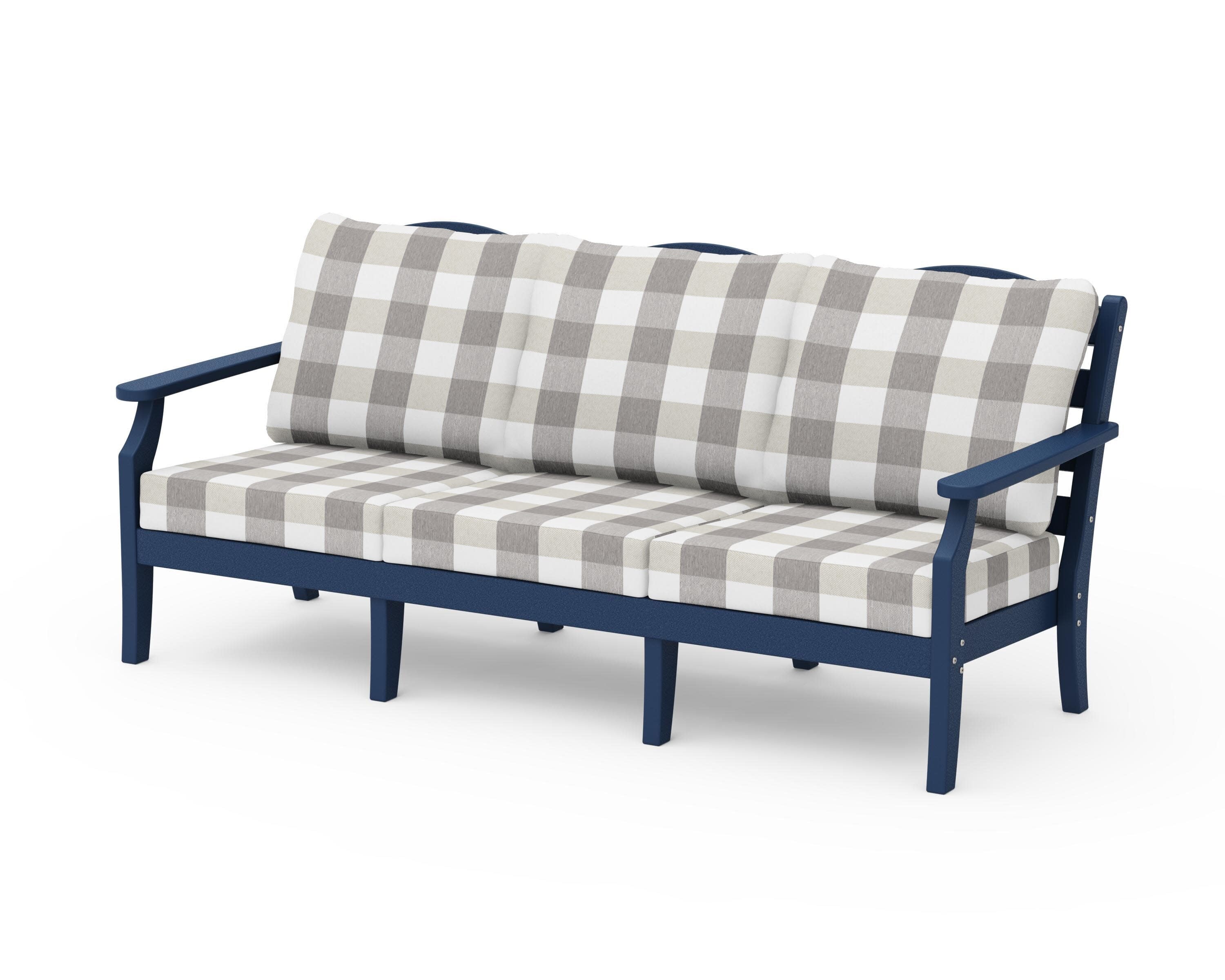 Savannah Deep Seating Sofa in Navy / Buffalo Plaid Grey Mist